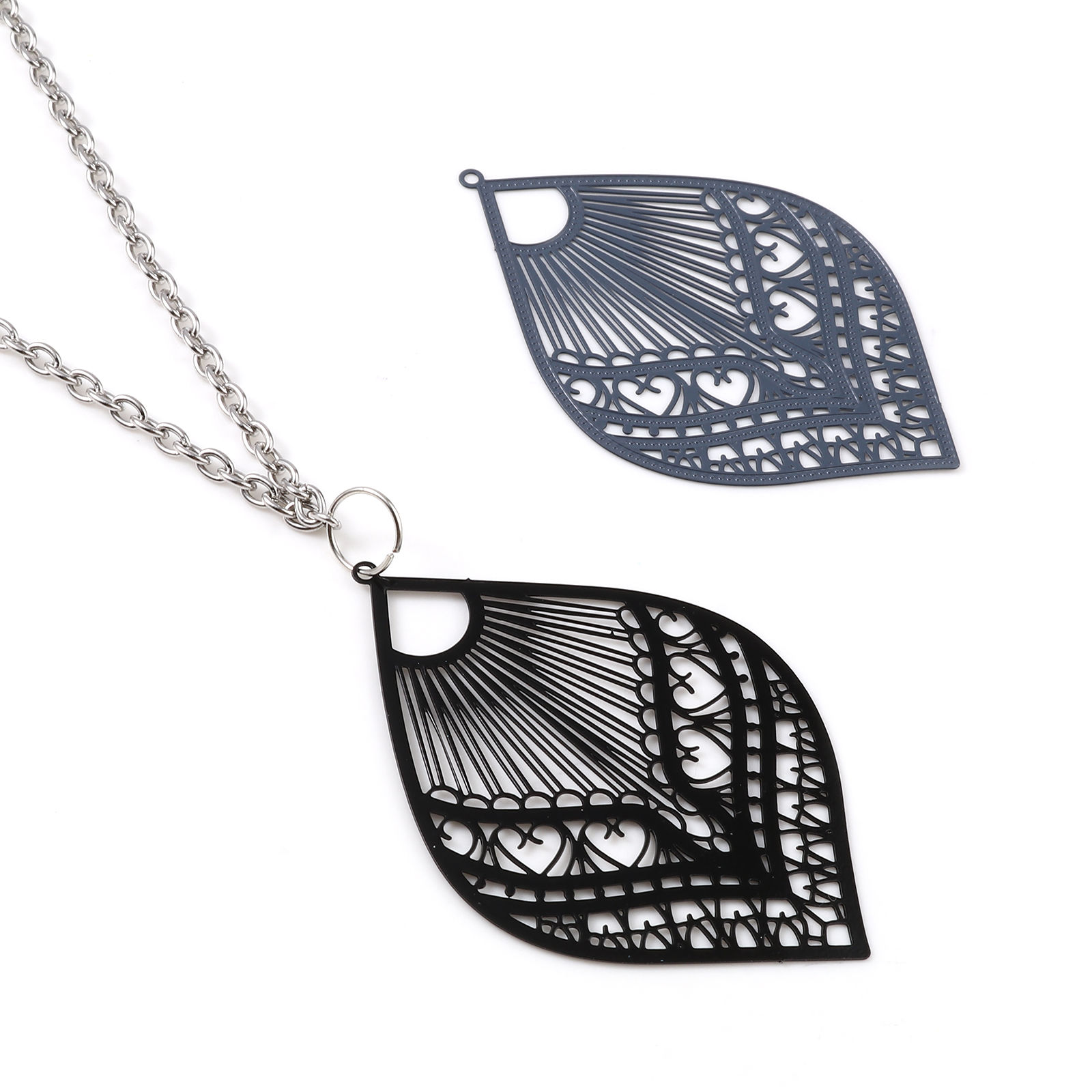 Picture of Iron Based Alloy Filigree Stamping Pendants Leaf Multicolor Filigree 5.9cm x 3.9cm, 10 PCs