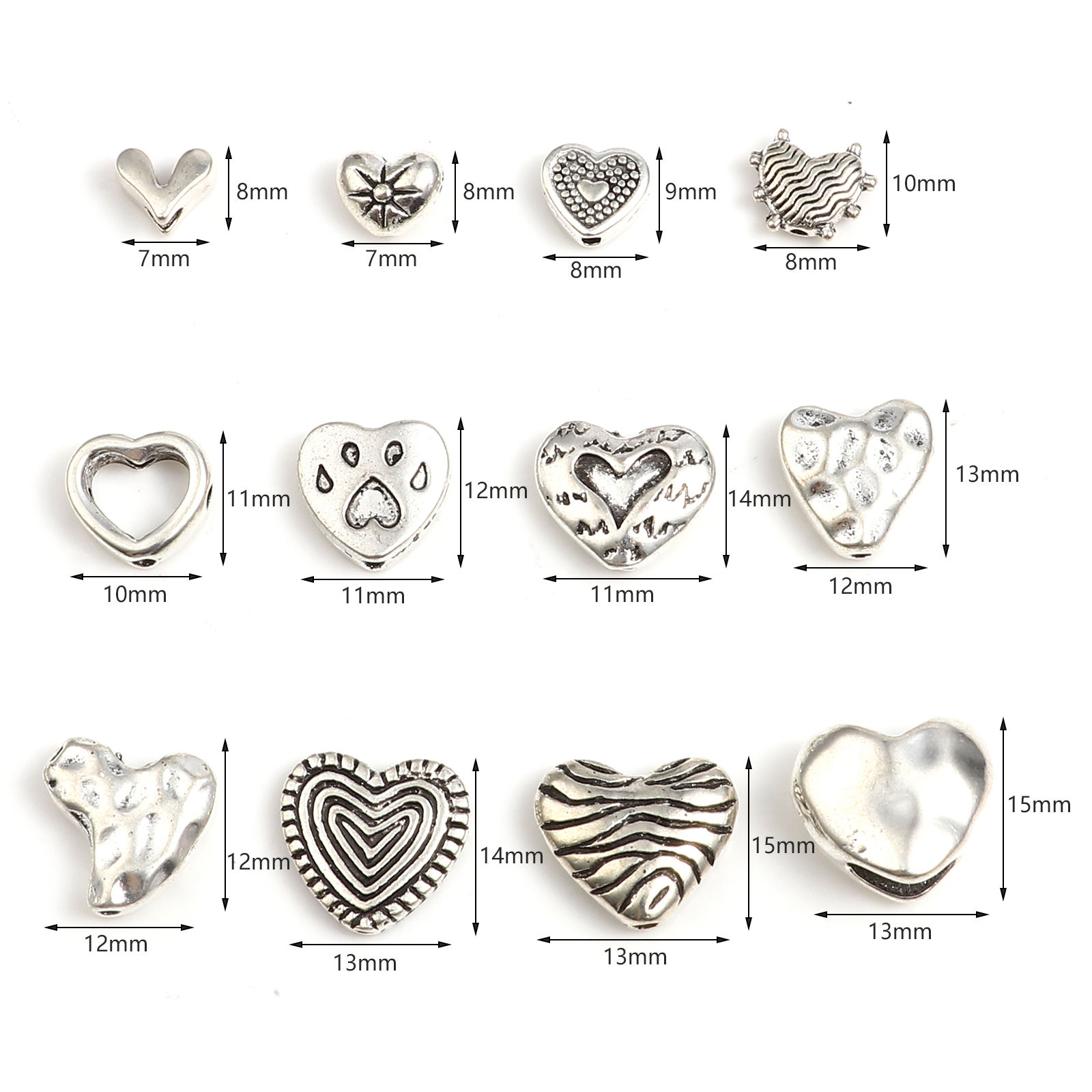 Picture of Zinc Based Alloy Valentine's Day Spacer Beads Heart Antique Silver Color 200 PCs