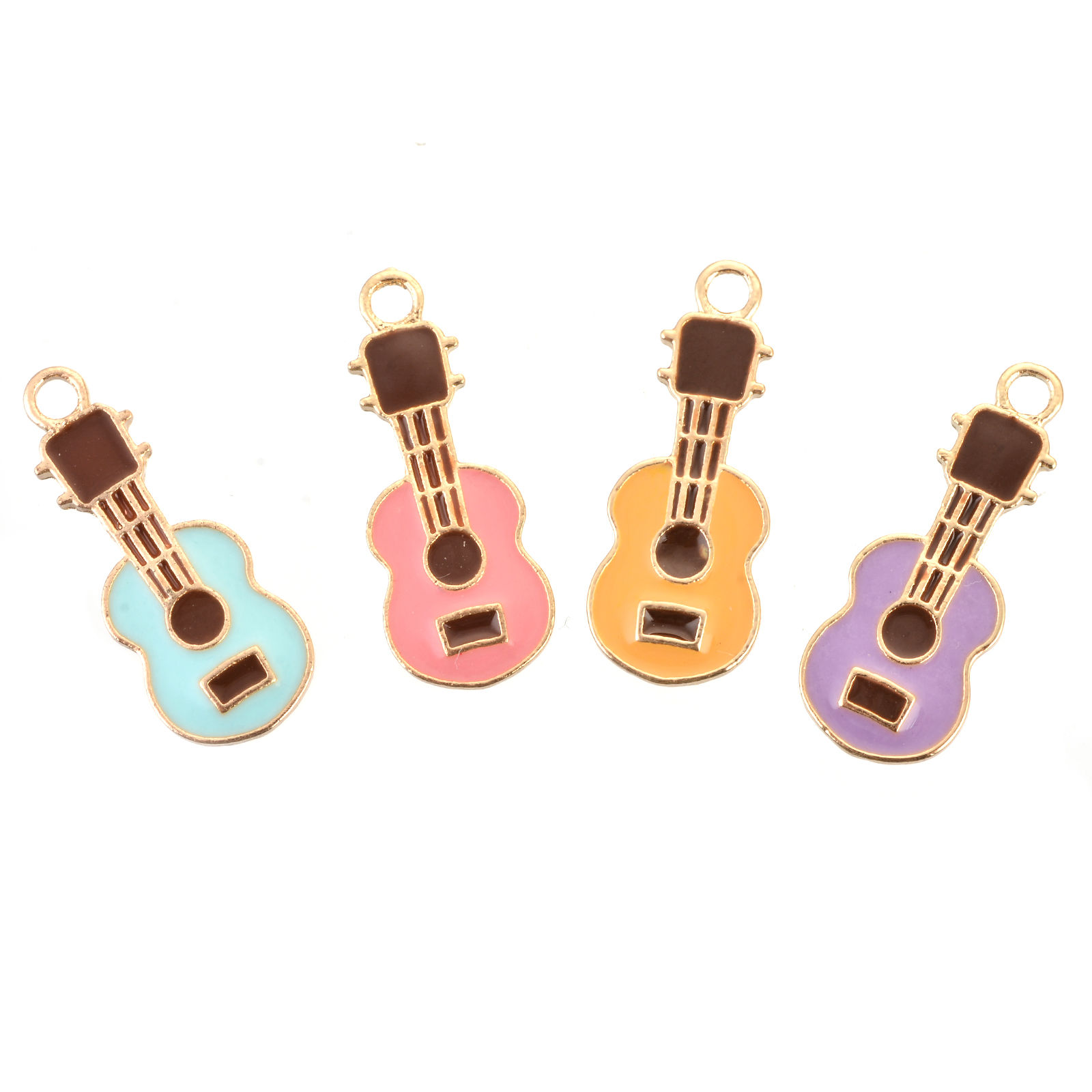 Imagen de Zamak Colgantes Charms Guitarra Instrumento Musical Chapado en Oro Multicolor Esmalte 23mm x 9mm, 10 Unidades