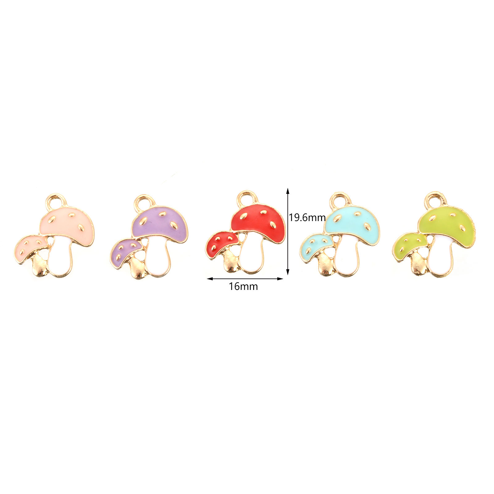 Picture of Zinc Based Alloy Charms Mushroom Gold Plated Multicolor Enamel 19.6mm x 16mm, 10 PCs