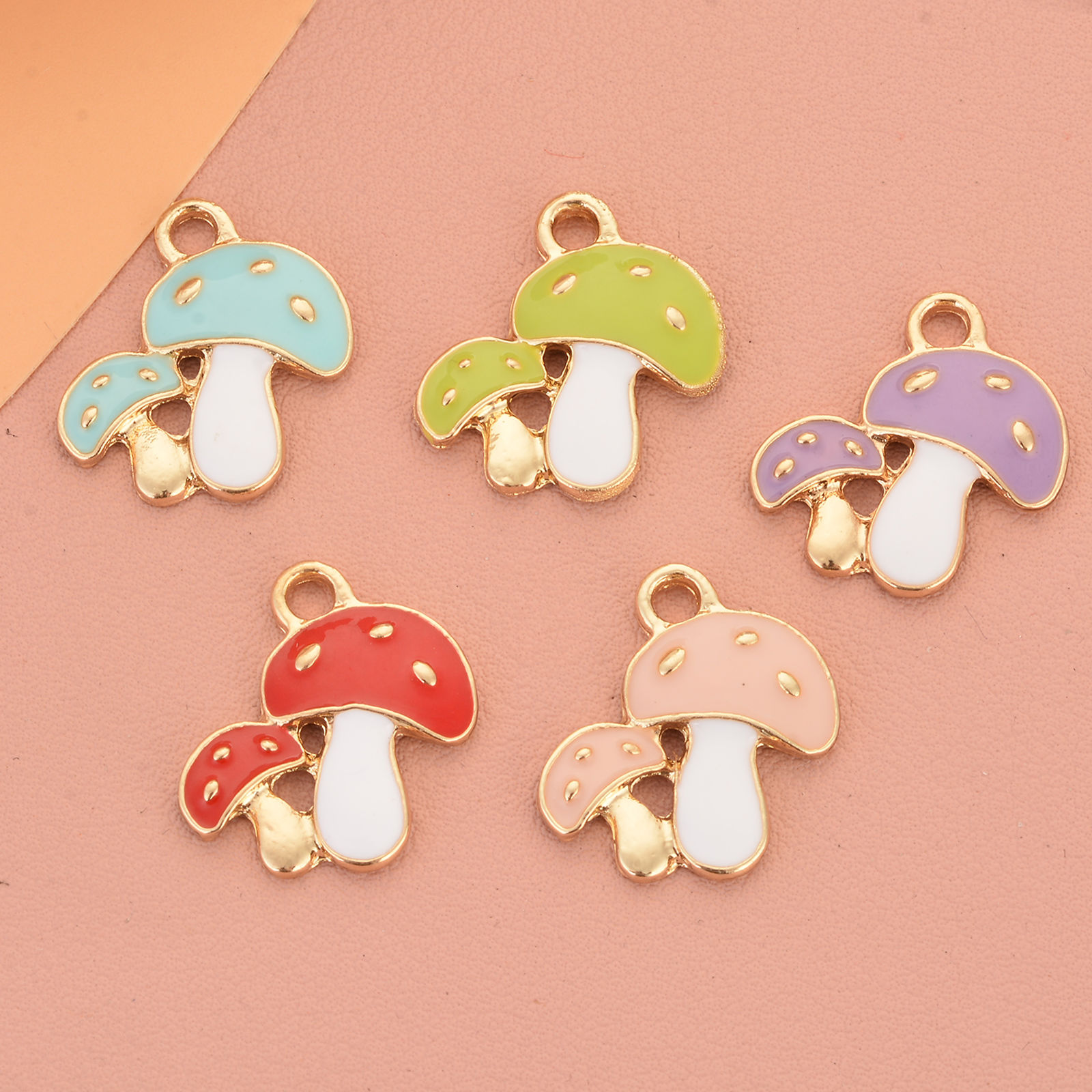 Picture of Zinc Based Alloy Charms Mushroom Gold Plated Multicolor Enamel 19.6mm x 16mm, 10 PCs