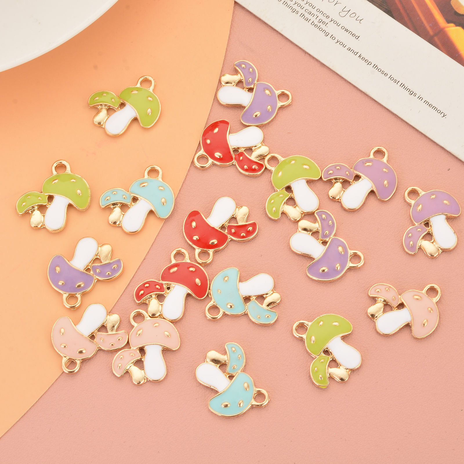 Picture of Zinc Based Alloy Charms Mushroom Gold Plated Multicolor Enamel 19.6mm x 16mm, 10 PCs