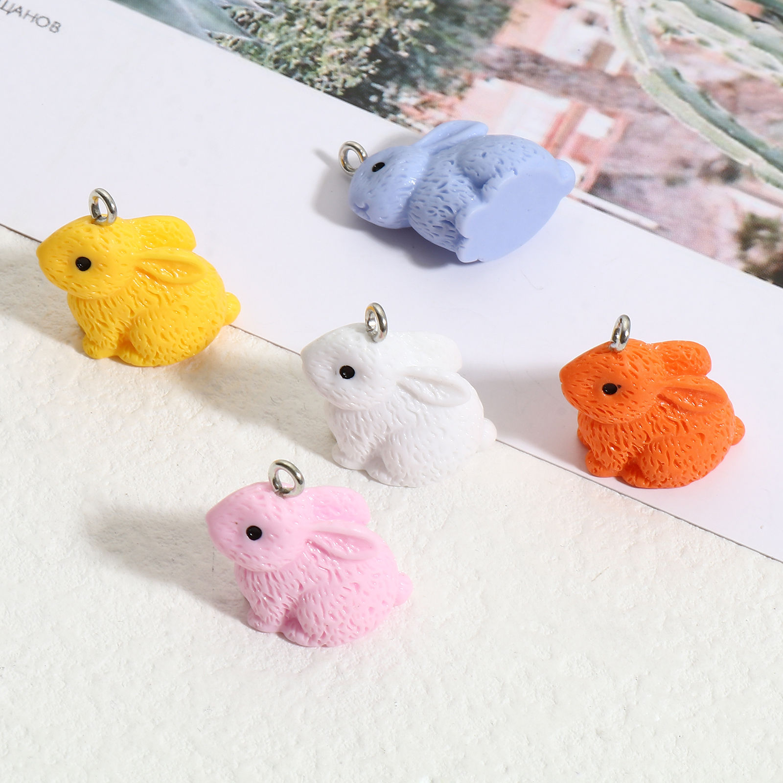 Picture of Resin Charms Rabbit Animal Silver Tone Multicolor 22mm x 21mm, 10 PCs