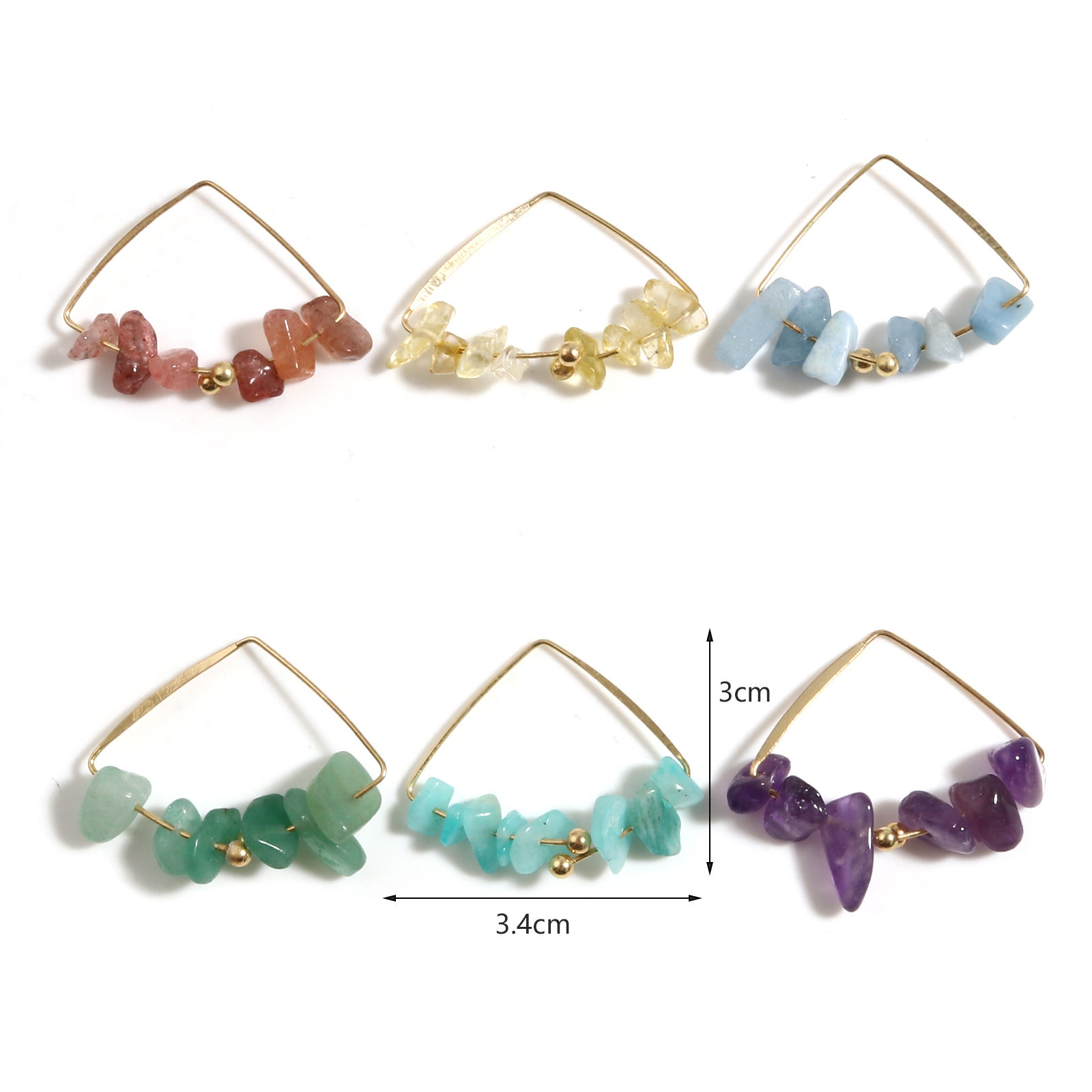 Imagen de Zamak & Piedra Colgantes Triángulo Chapado en Oro Multicolor 34mm x 30mm, 1 Unidad
