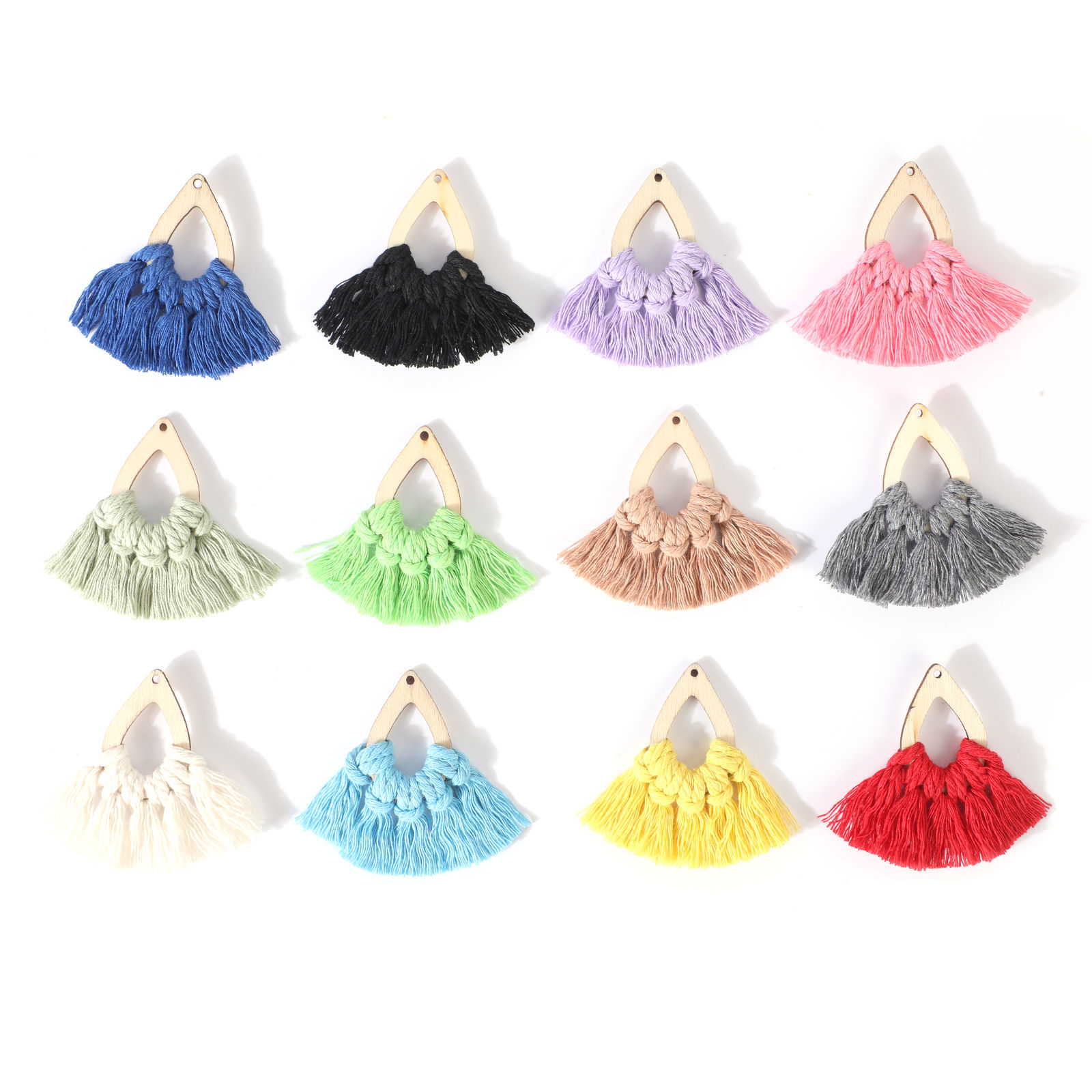Bild von Natürliches Holz & Baumwolle Quaste Anhänger Tropfen Bunt Quaste 7.3cm x 6cm, 2 Stück