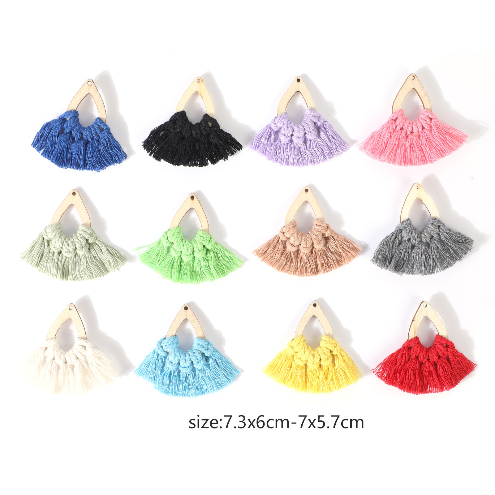 Bild von Natürliches Holz & Baumwolle Quaste Anhänger Tropfen Bunt Quaste 7.3cm x 6cm, 2 Stück