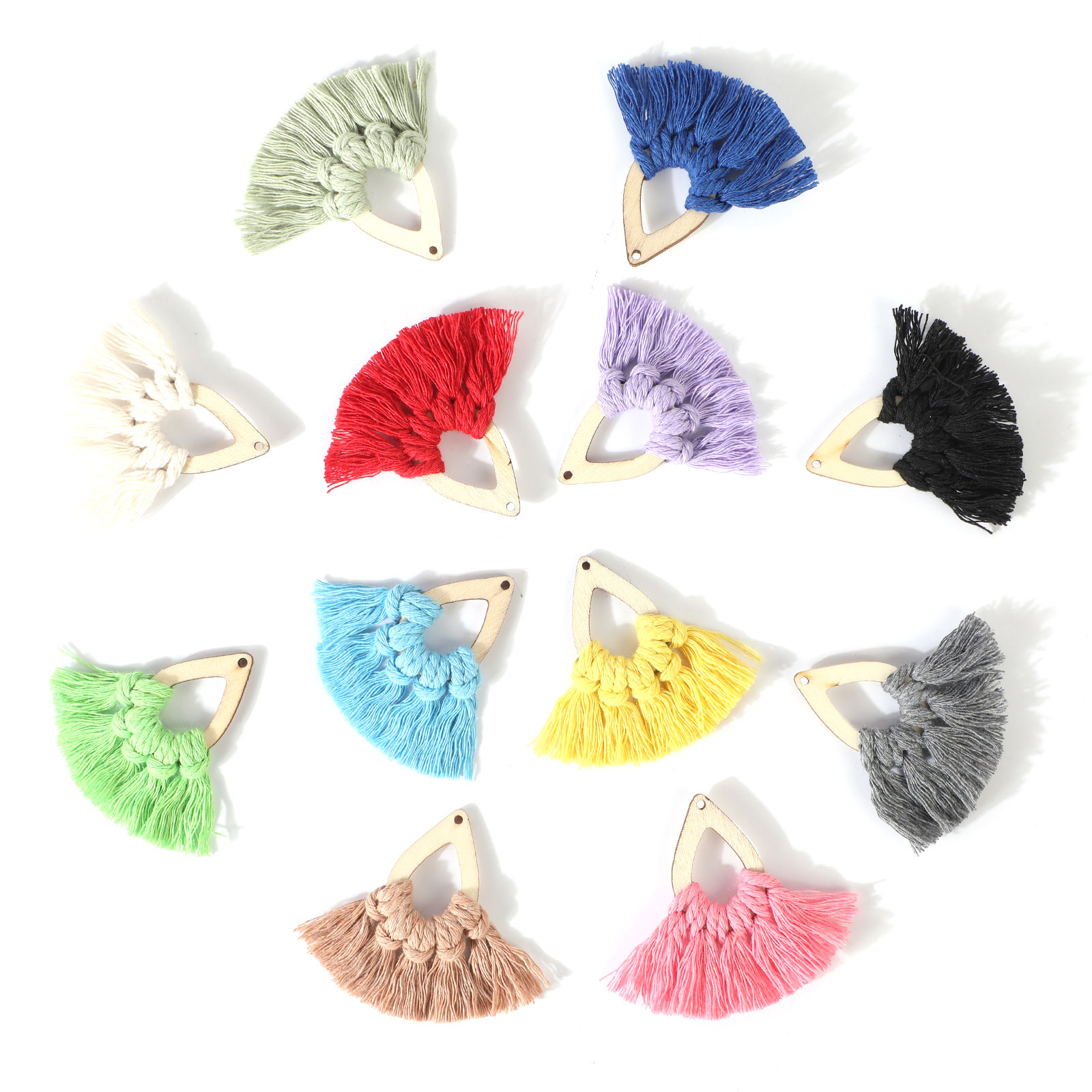 Bild von Natürliches Holz & Baumwolle Quaste Anhänger Tropfen Bunt Quaste 7.3cm x 6cm, 2 Stück