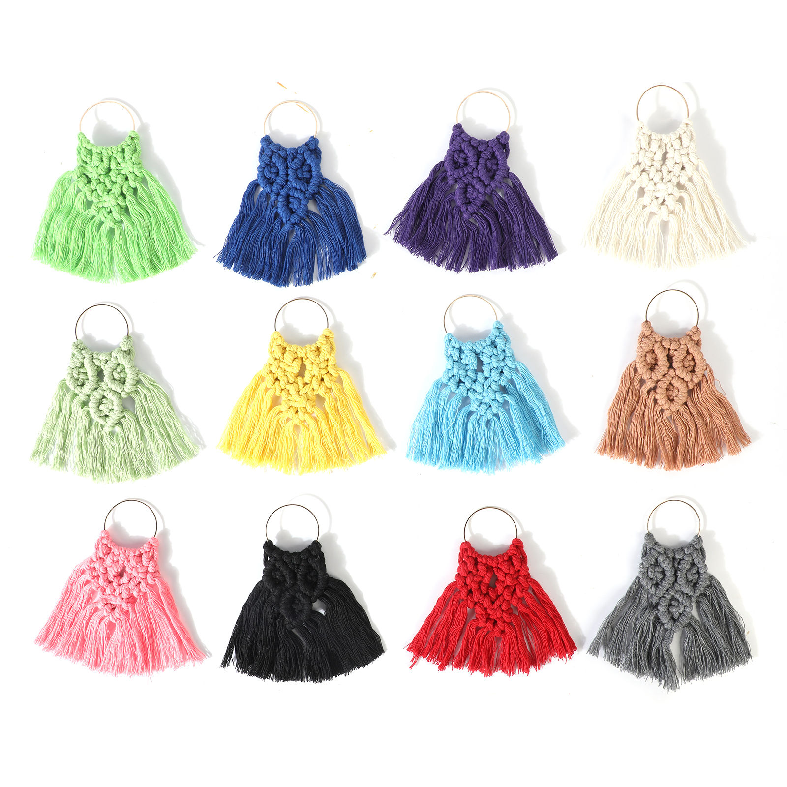 Imagen de Aleación & Algodón Panícula Colgantes Charms En forma de abanico Chapado en Oro Multicolor Panícula 12cm x 10cm, 2 Unidades