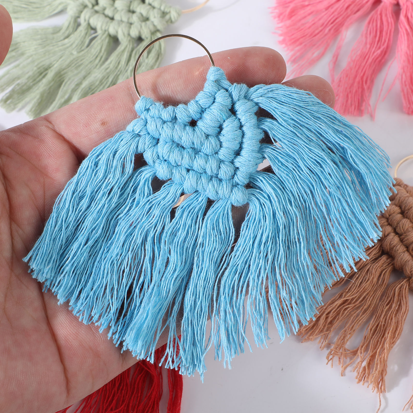 Imagen de Aleación & Algodón Panícula Colgantes Charms En forma de abanico Chapado en Oro Multicolor Panícula 12cm x 10cm, 2 Unidades