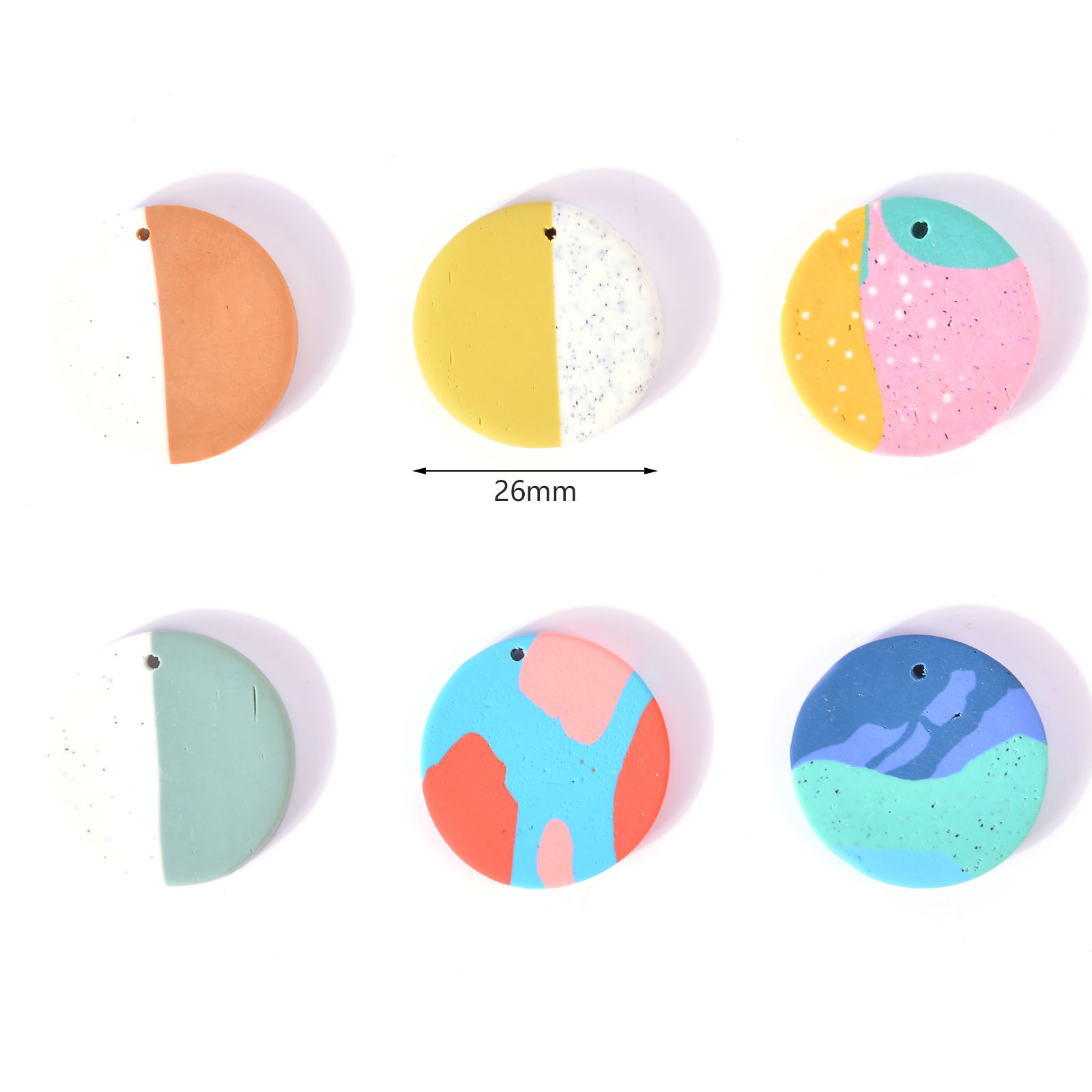 Picture of Polymer Clay Charms Round Disc Multicolor 26mm Dia., 5 PCs