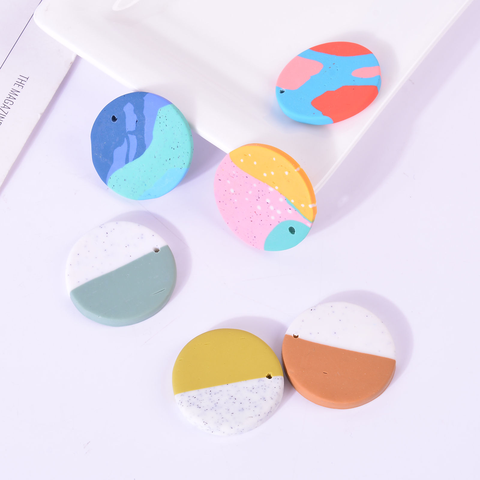 Picture of Polymer Clay Charms Round Disc Multicolor 26mm Dia., 5 PCs