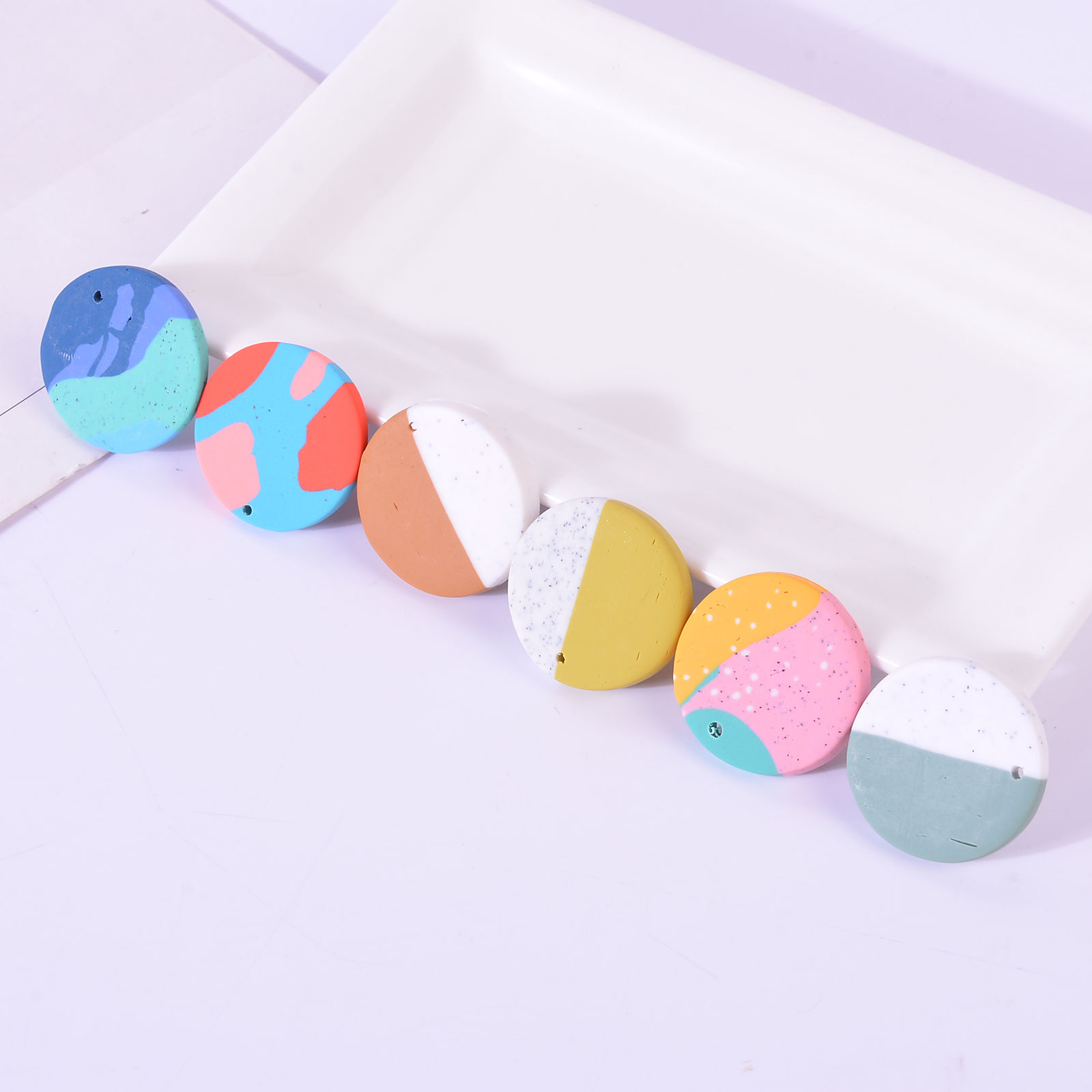 Picture of Polymer Clay Charms Round Disc Multicolor 26mm Dia., 5 PCs