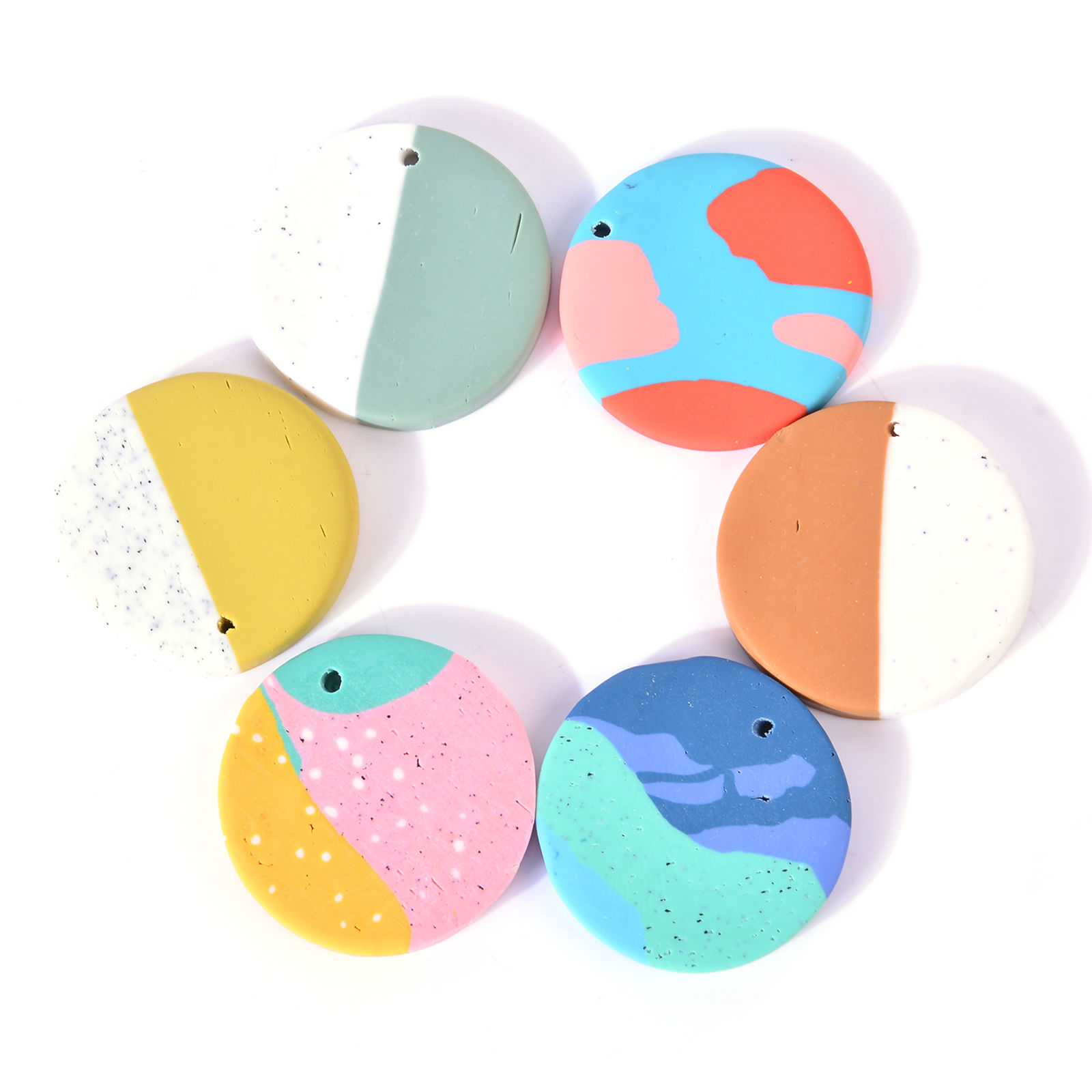 Picture of Polymer Clay Charms Round Disc Multicolor 26mm Dia., 5 PCs
