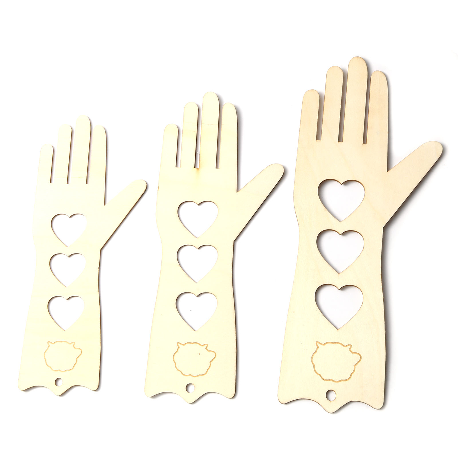 Picture of Wood Sewing Tools Glove Natural Heart 2 PCs