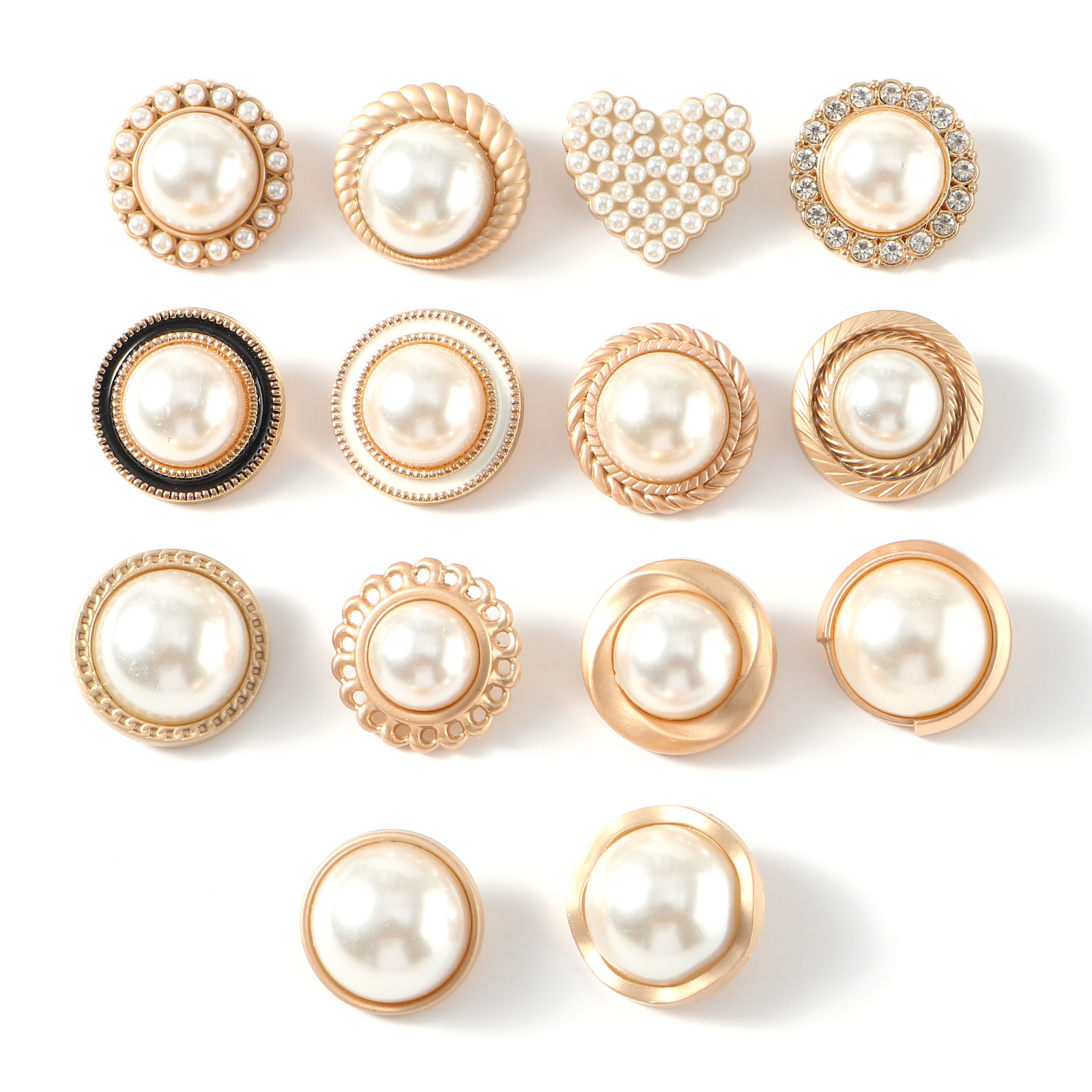 Image de Bouton de Haute Couture en Alliage de Zinc+Acrylique Rond Or Mat Blanc 5 Pcs