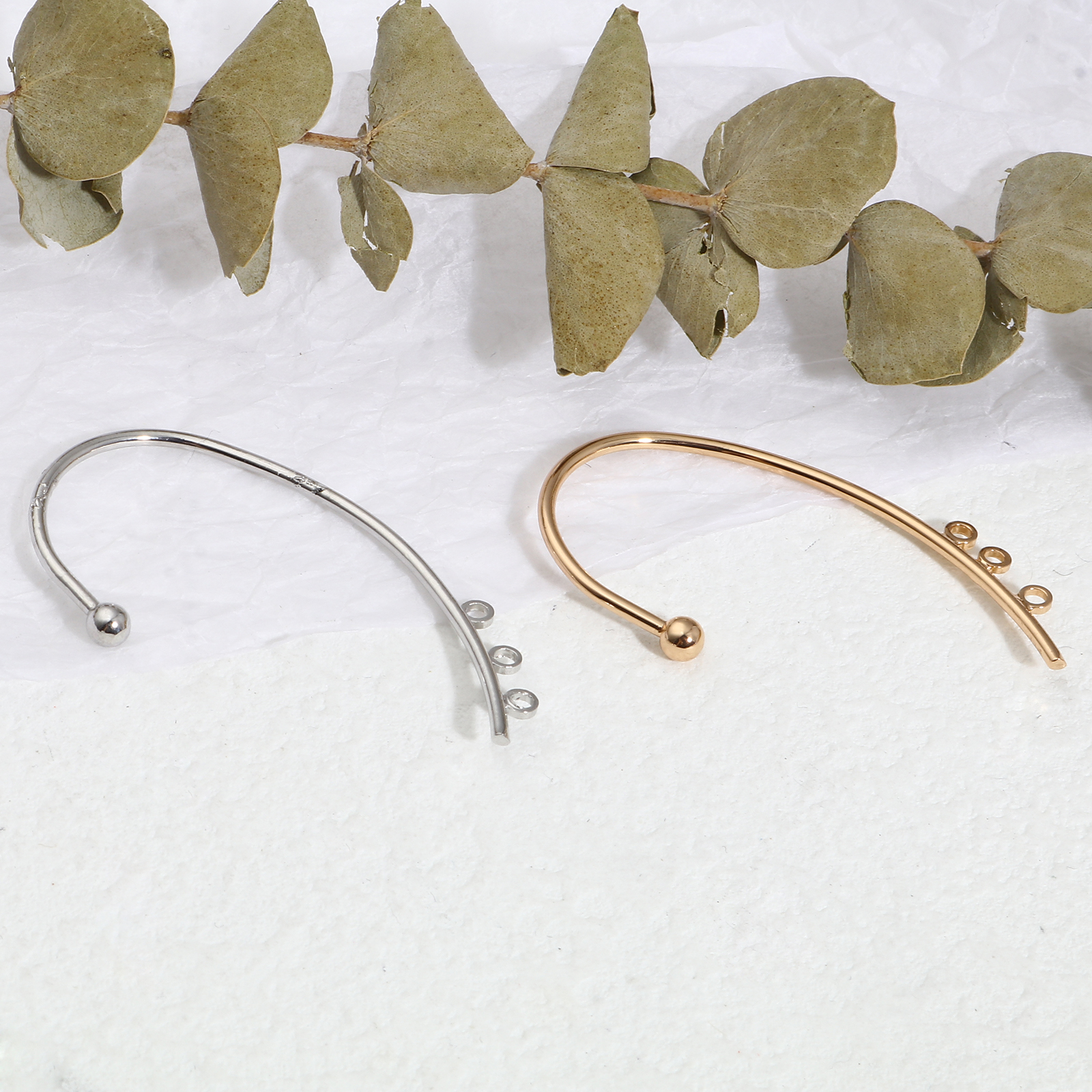 Picture of Zinc Based Alloy Ear Cuff Clip On Stud Wrap Earrings Multicolor W/ Loop 51mm x 30mm, 2 PCs
