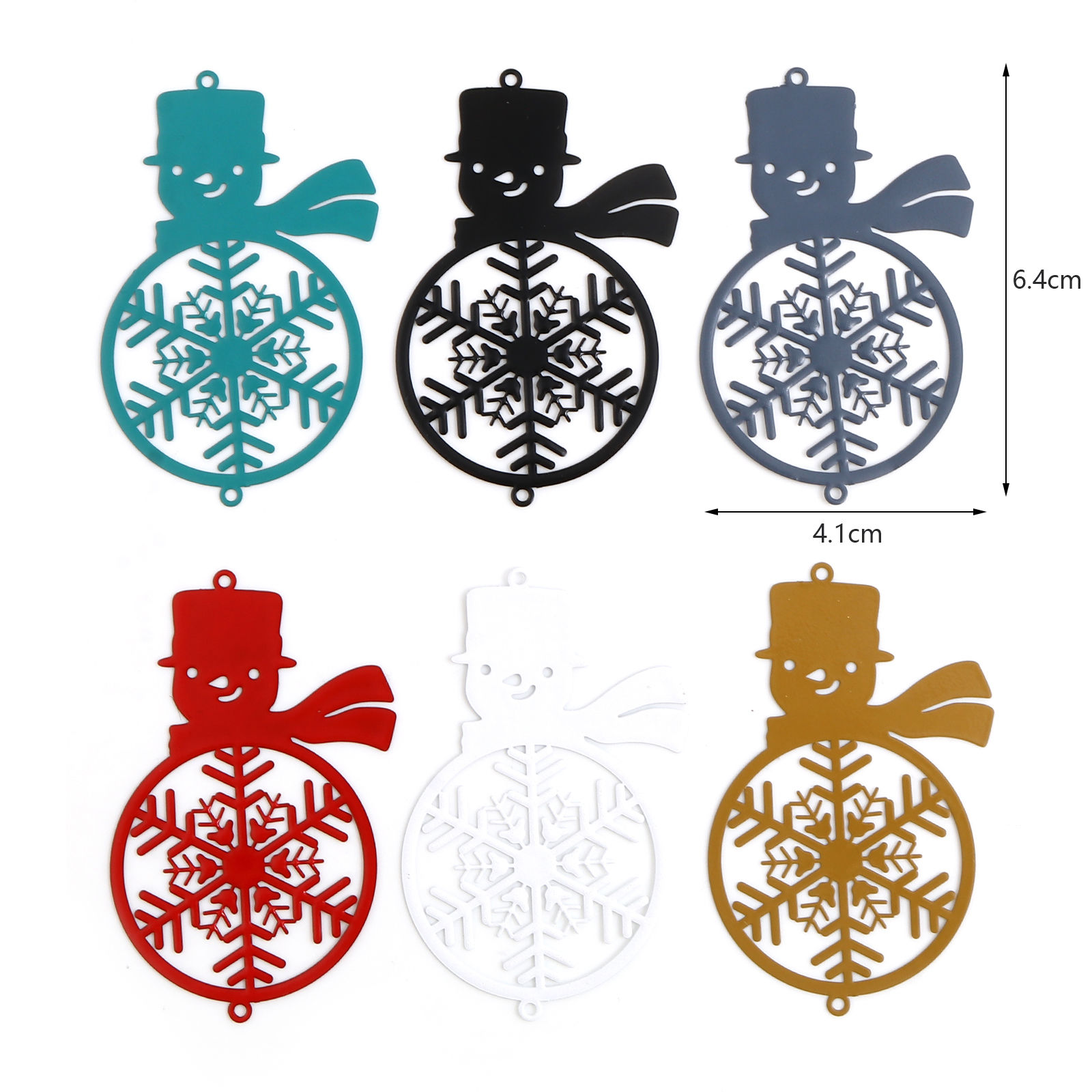Picture of Brass Filigree Stamping Connectors Christmas Snowman Multicolor Snowflake Painted 6.2cm x 4.1cm, 5 PCs