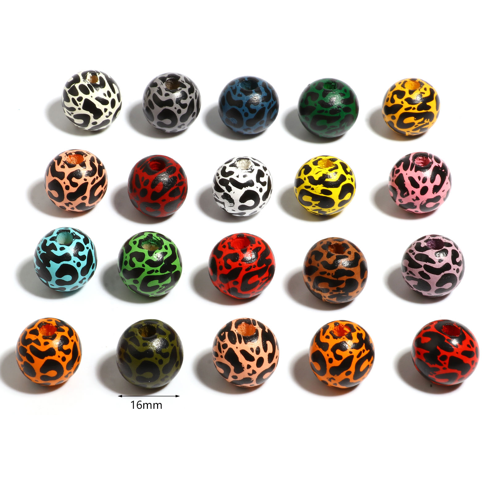 Picture of Natural Wood Spacer Beads Round Multicolor Leopard Print About 16mm Dia., Hole: Approx 4.5mm - 3.6mm, 20 PCs