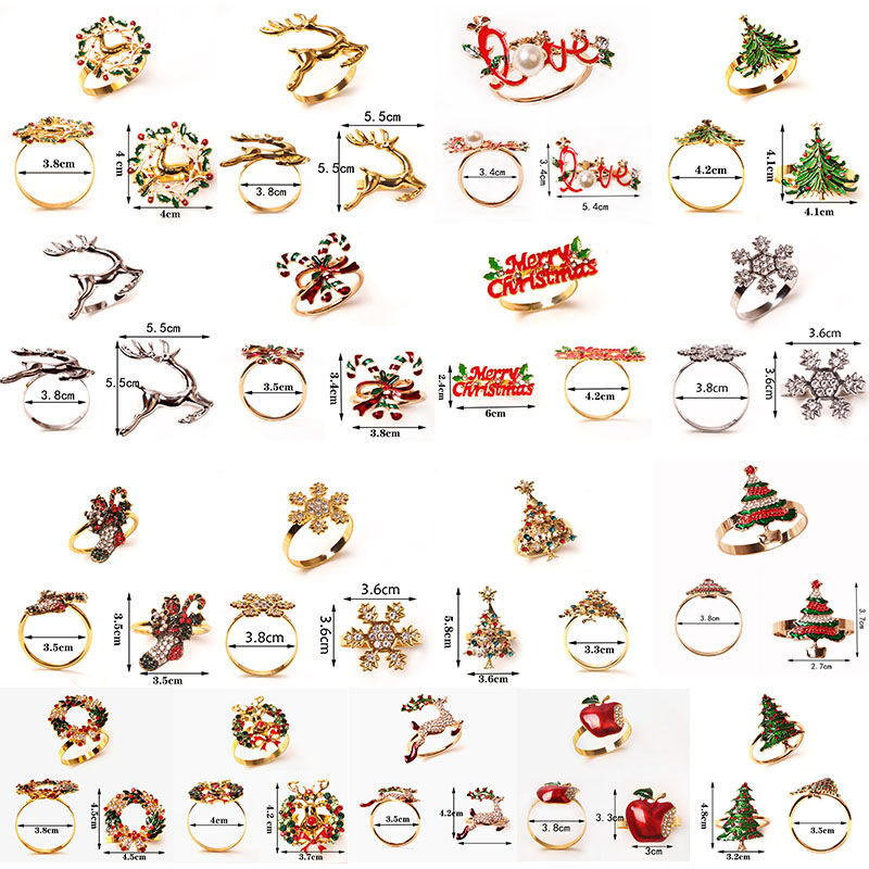 Picture of Christmas Enamel Rhinestone Stainless Steel Napkin Ring Buckle Holder Table Decoration