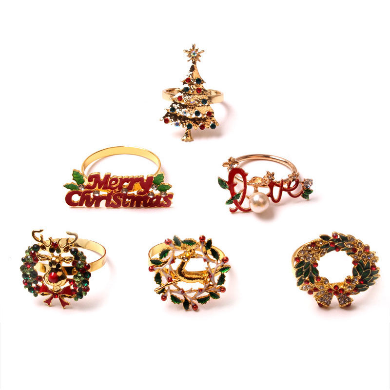 Picture of Christmas Enamel Rhinestone Stainless Steel Napkin Ring Buckle Holder Table Decoration
