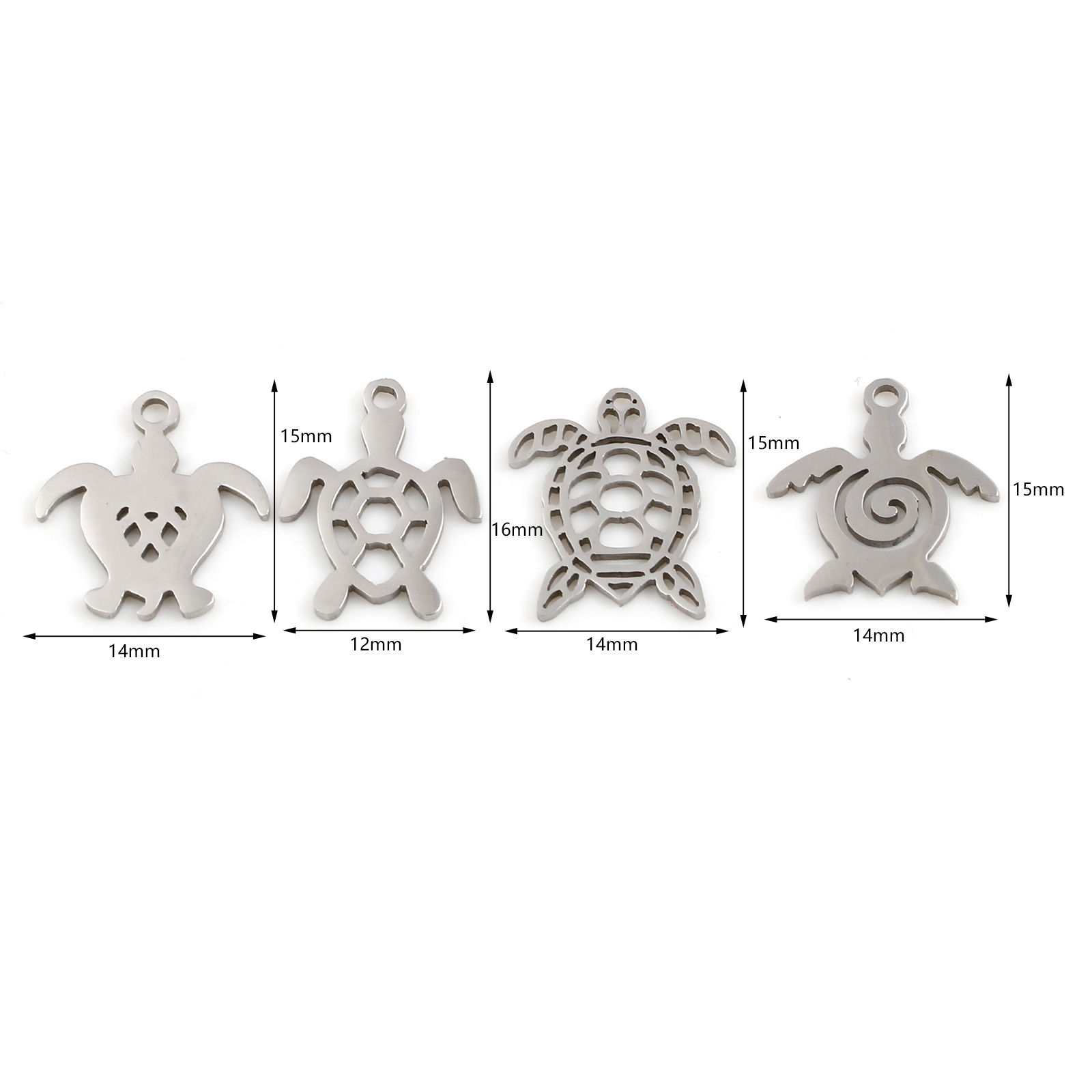 Bild von Edelstahl Ozean Schmuck Charms Schildkröte Silberfarbe 5 Stück