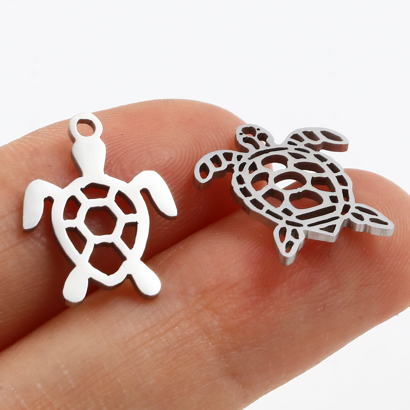 Bild von Edelstahl Ozean Schmuck Charms Schildkröte Silberfarbe 5 Stück