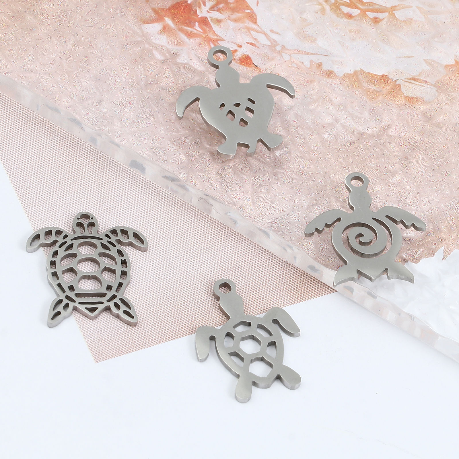 Bild von Edelstahl Ozean Schmuck Charms Schildkröte Silberfarbe 5 Stück