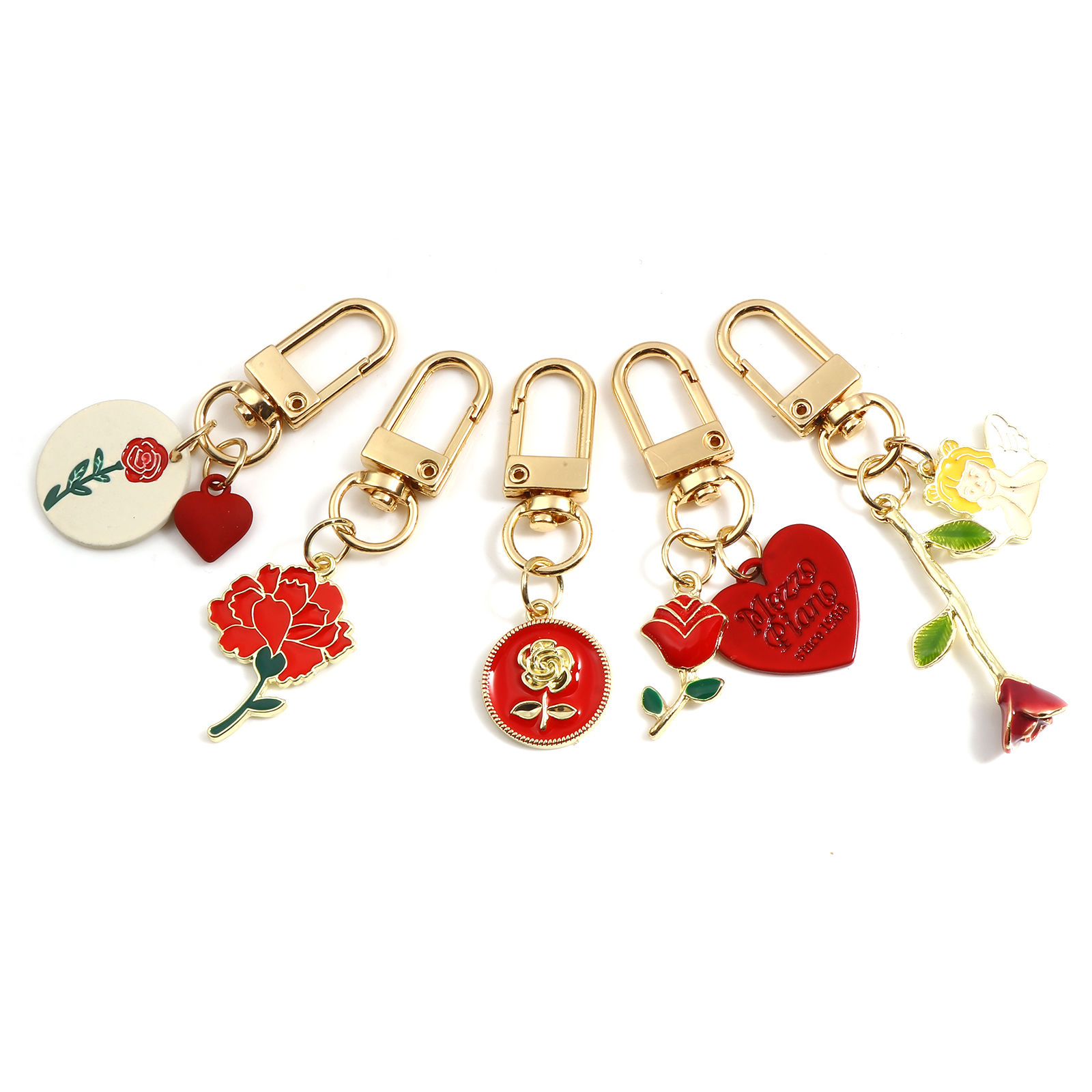 Picture of Valentine's Day Keychain & Keyring Gold Plated Multicolor Rose Flower 1 Set