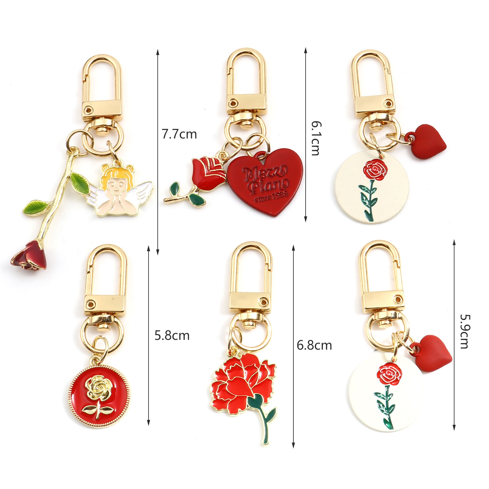 Picture of Valentine's Day Keychain & Keyring Gold Plated Multicolor Rose Flower 1 Set