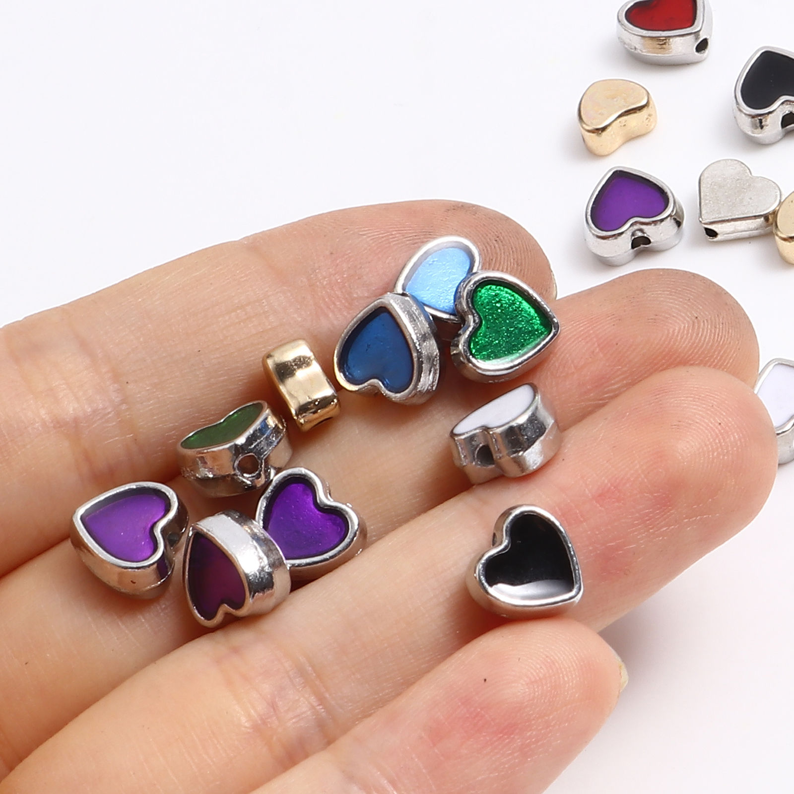 Picture of Zinc Based Alloy Valentine's Day Spacer Beads Heart Multicolor 20 PCs