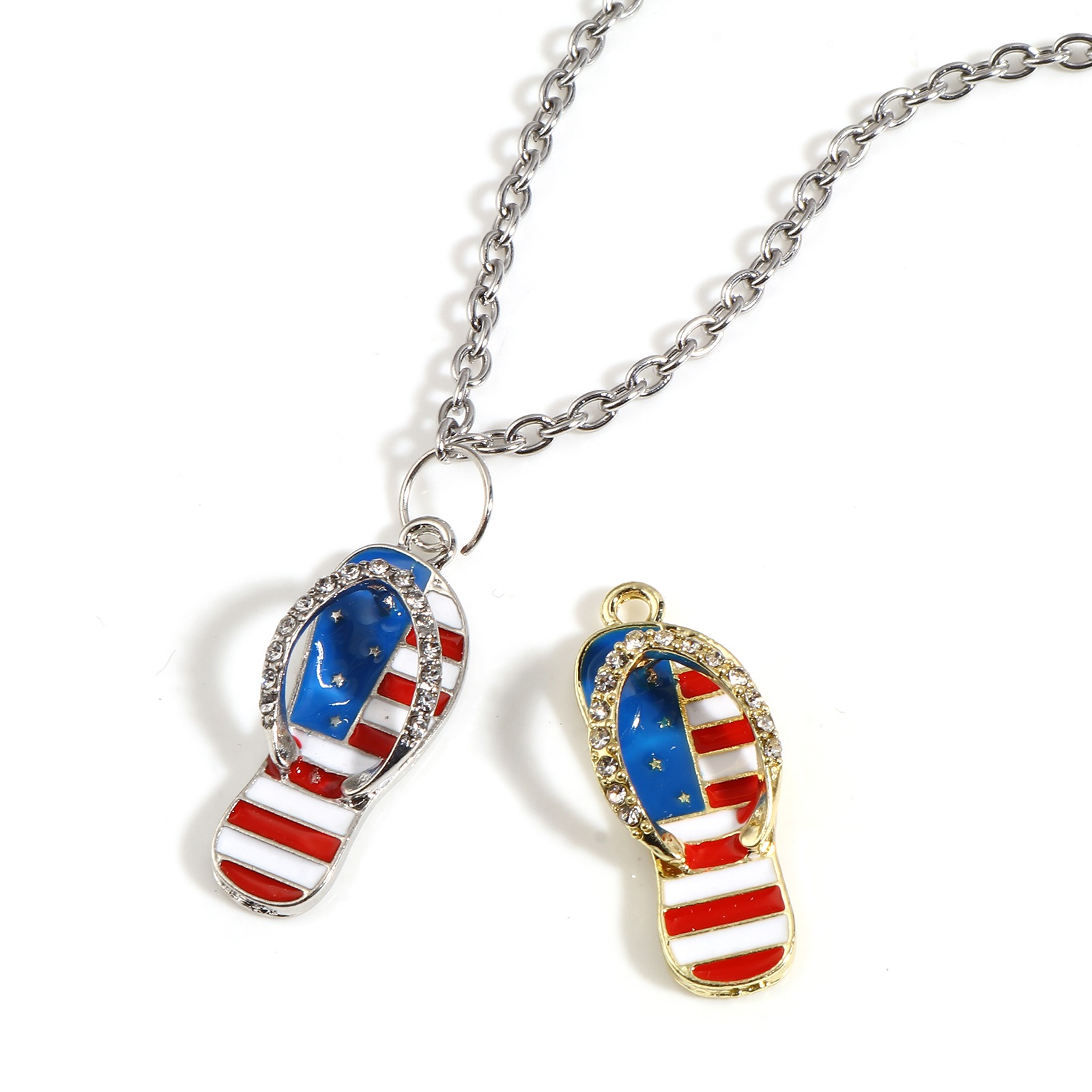 Picture of Zinc Based Alloy Sport Pendants Flip Flops Slipper Multicolor Flag Of The United States Clear Rhinestone 33mm x 12mm, 5 PCs
