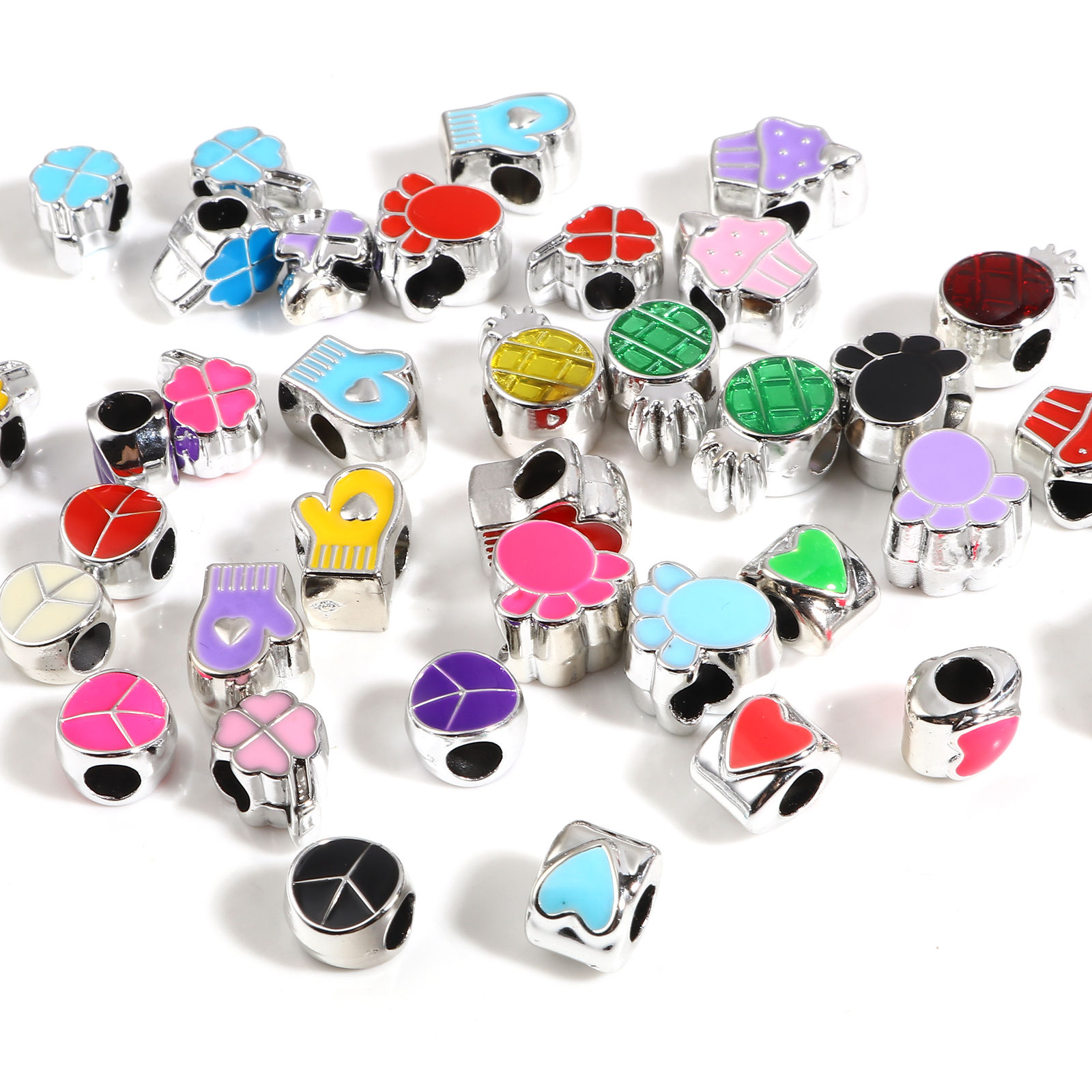 Picture of CCB Plastic European Style Large Hole Charm Beads At Random Color 20 PCs