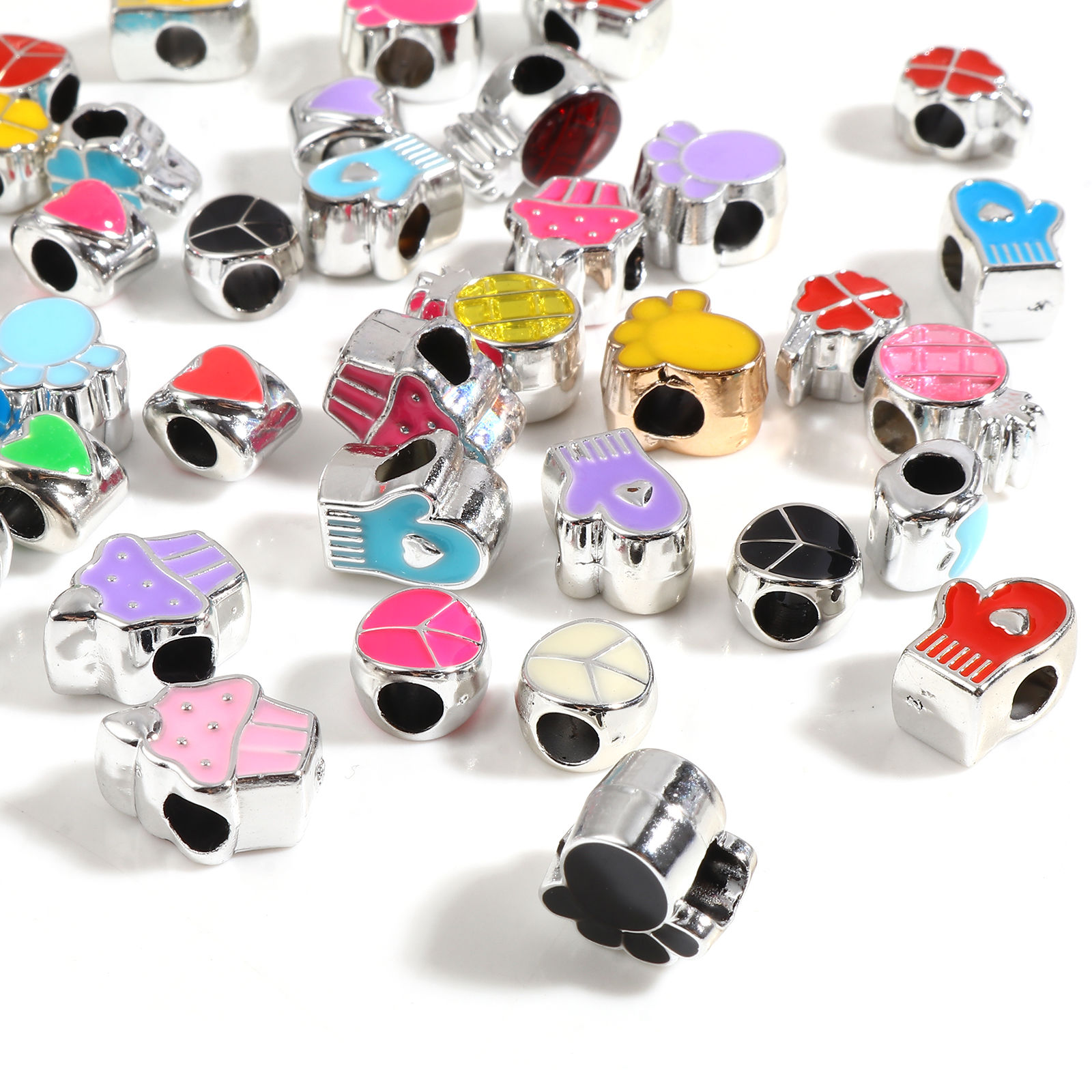 Picture of CCB Plastic European Style Large Hole Charm Beads At Random Color 20 PCs