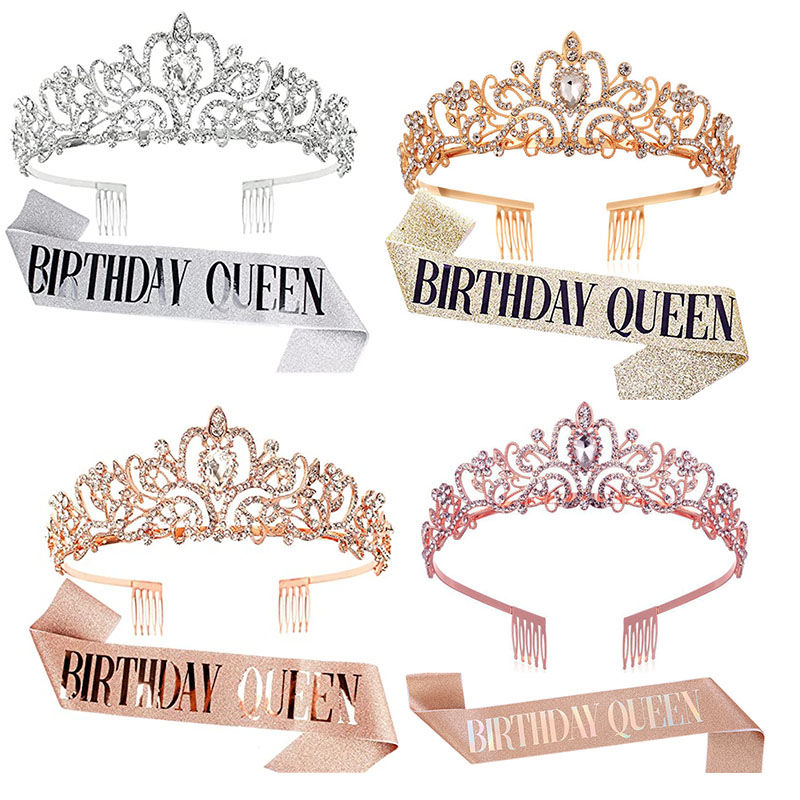 Picture of Glitter Sash & Rhinestone Tiara For Women Birthday Party Favors