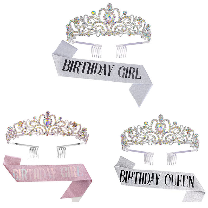 Picture of Glitter Sash & Rhinestone Tiara For Women Birthday Party Favors