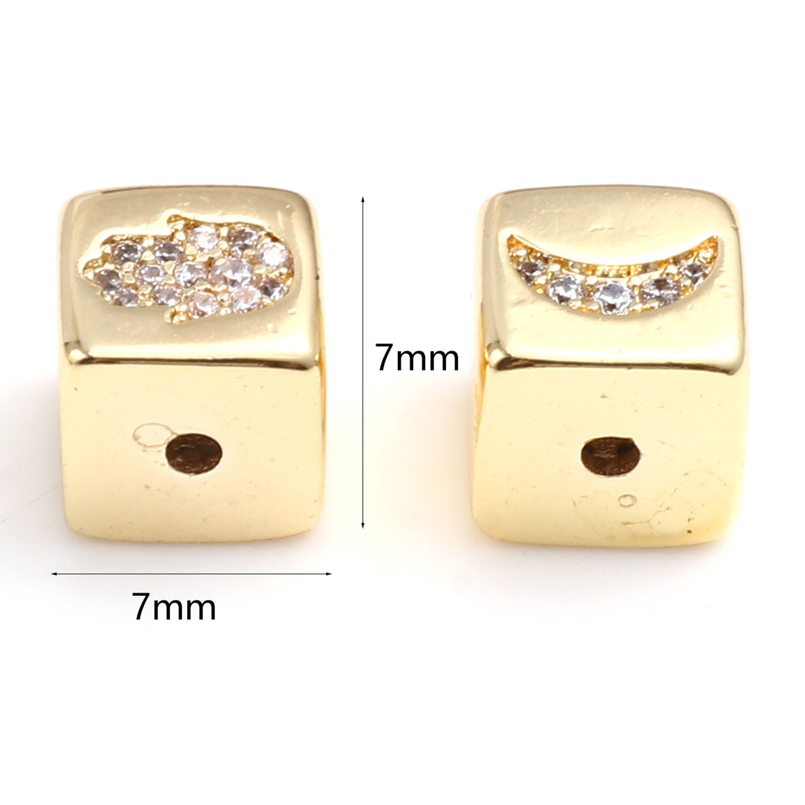 Изображение Латунь Бижутерия усыпанная мелким фианит Бусины 18K настоящее золото с покрытием Квадратные Прозрачный Горный хрусталь Около 7мм x 7мм, Отверстие: Примерно 1.3мм, 1 ШТ