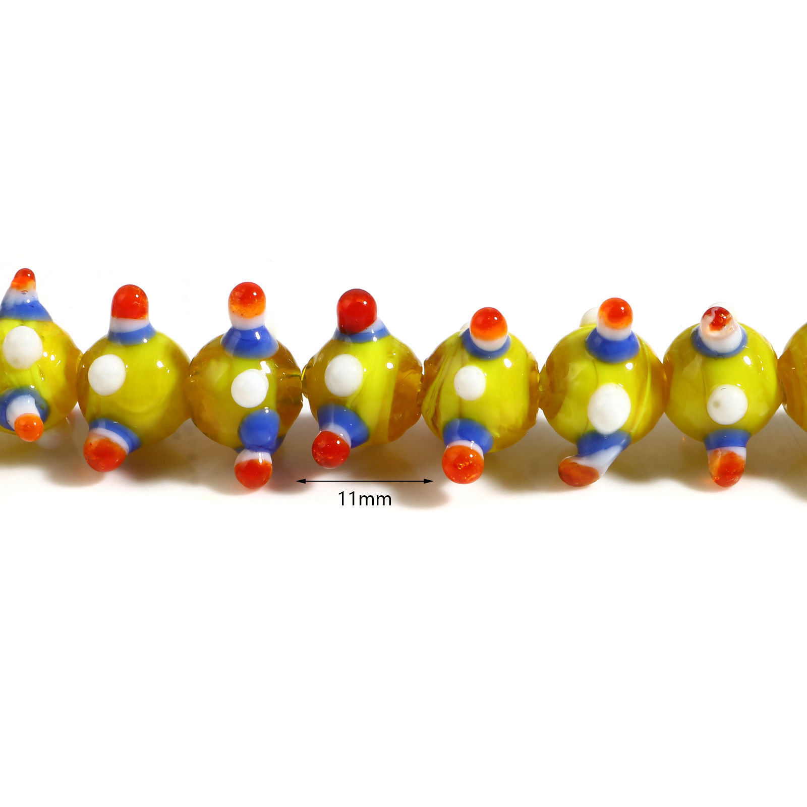 Picture of Lampwork Glass Beads Round Multicolor About 11mm Dia, Hole: Approx 2.3mm - 1.5mm, 10 PCs