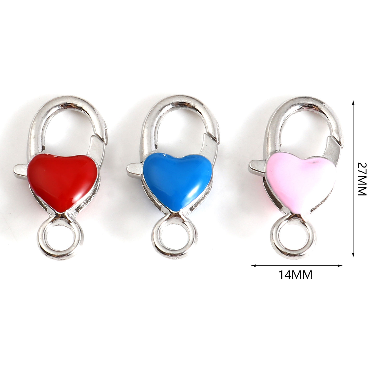 Imagen de Corchete de la Langosta Zamak Corazón de Multicolor , Tono de Plata Esmalte 27mm x 14mm, 10 Unidades