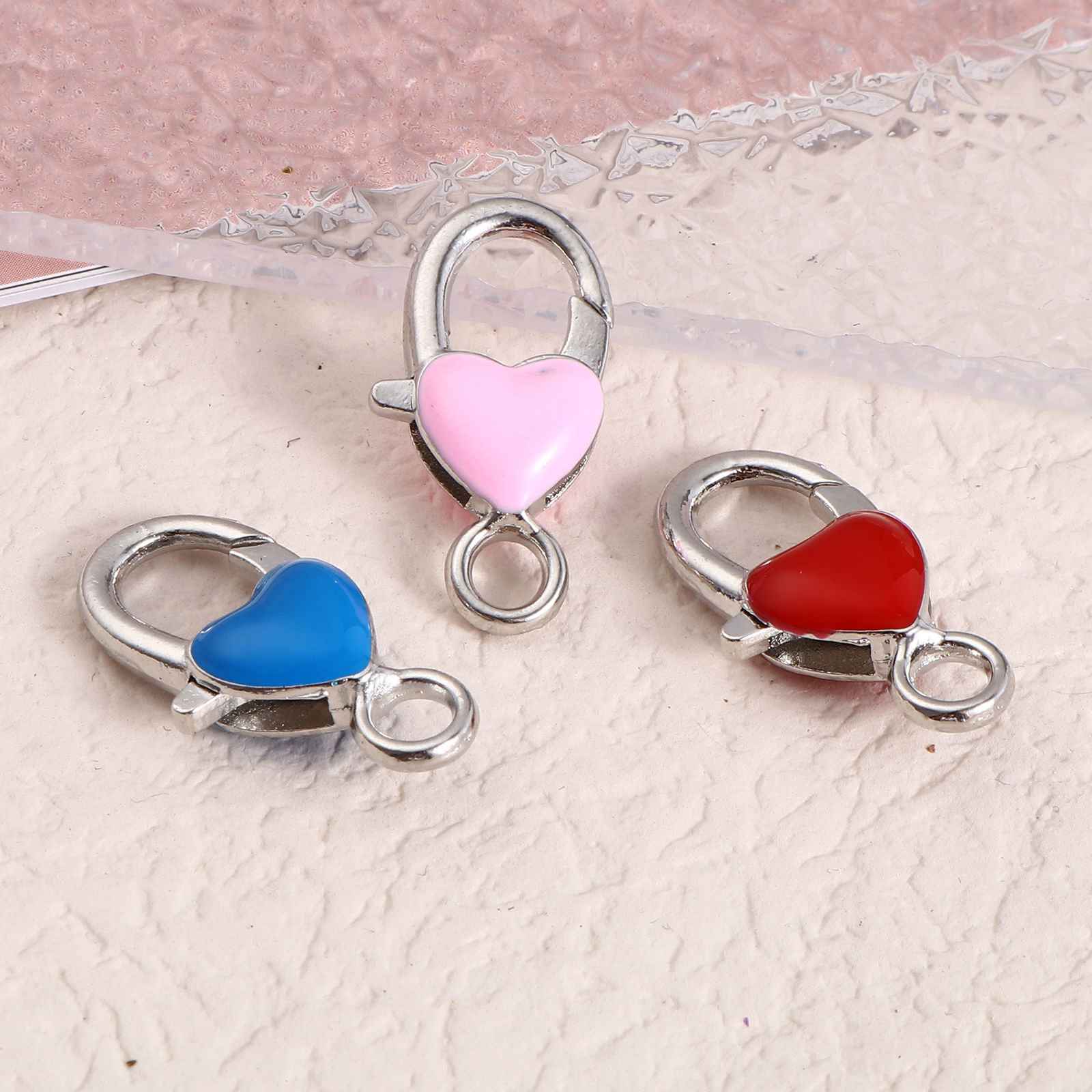 Imagen de Corchete de la Langosta Zamak Corazón de Multicolor , Tono de Plata Esmalte 27mm x 14mm, 10 Unidades