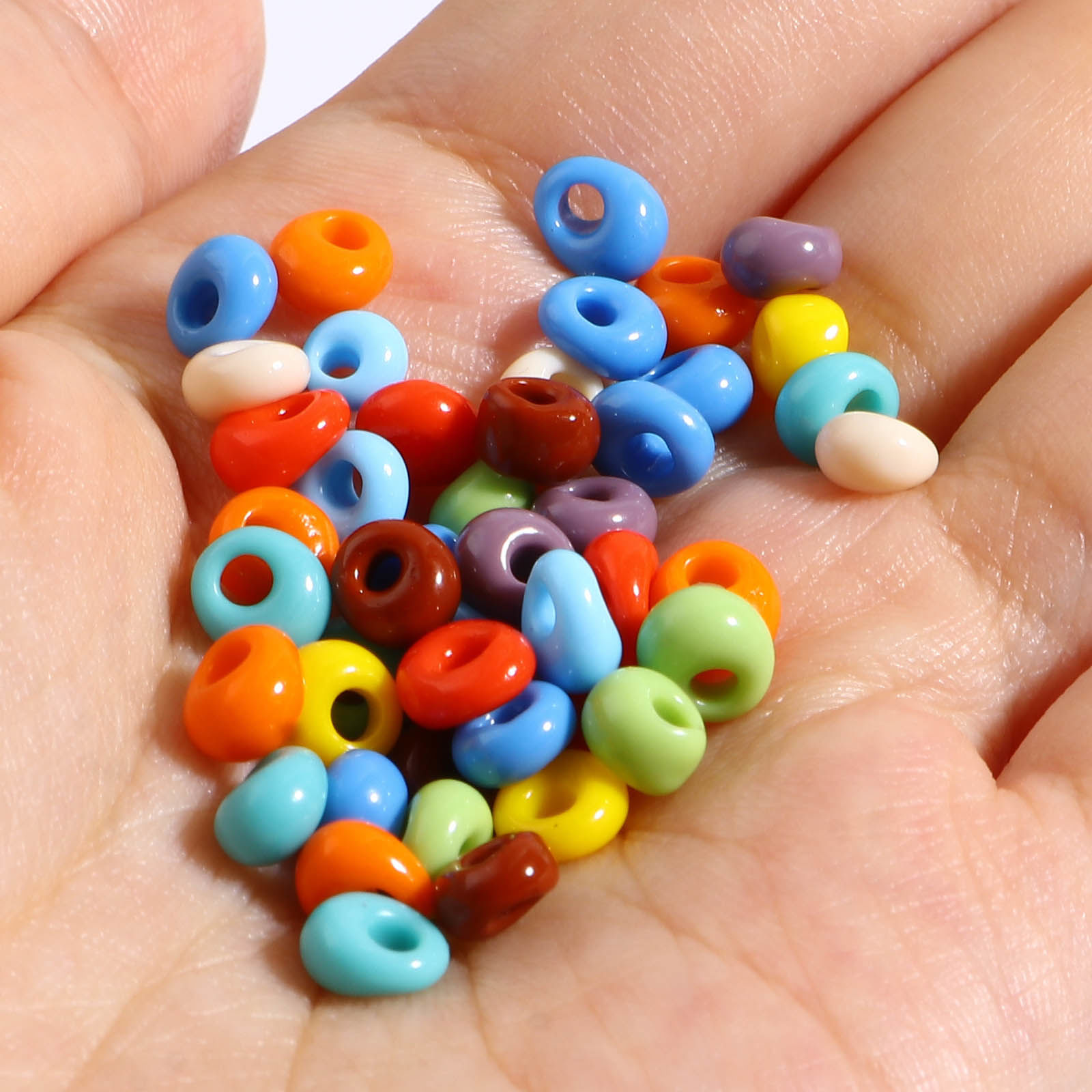 Bild von Glas Rocailles Perlen Bunt Oval 6mm x 5.5mm, Loch: 2.2mm, 1 Flasche