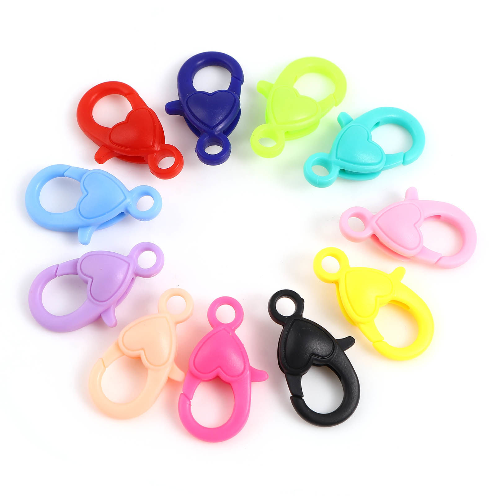 Imagen de Corchete de la Langosta Plástico Corazón de Multicolor 22mm x 13mm, 30 Unidades