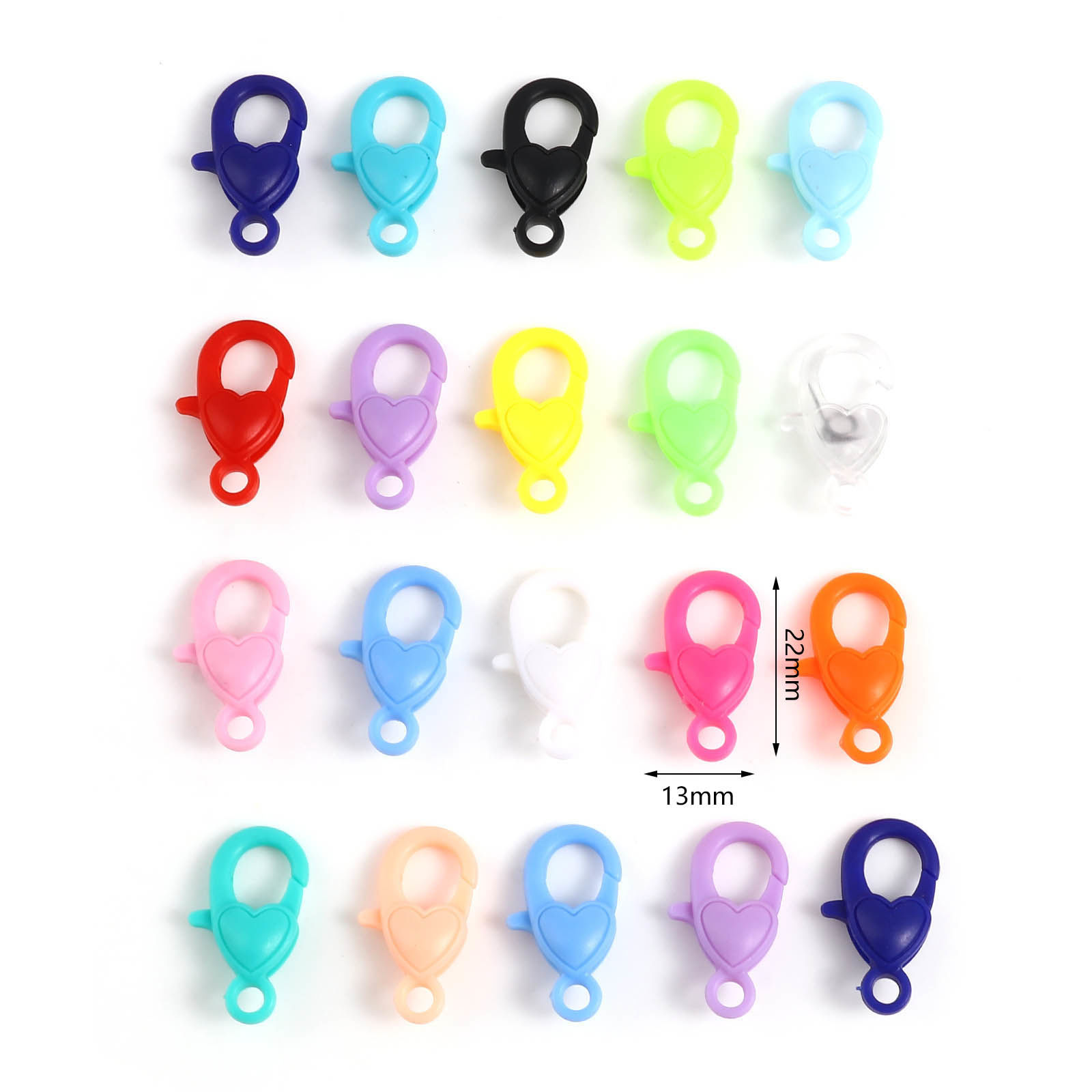 Imagen de Corchete de la Langosta Plástico Corazón de Multicolor 22mm x 13mm, 30 Unidades