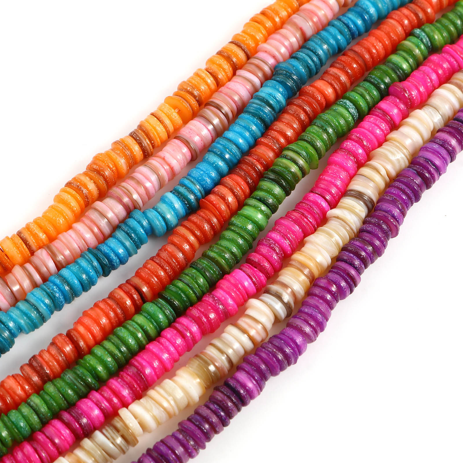 Picture of Natural Shell Loose Beads Round Multicolor Dyed About 6mm Dia, Hole:Approx 1mm, 39cm(15 3/8") - 38.5cm(15 1/8") long, 1 Strand (Approx 195 PCs/Strand)