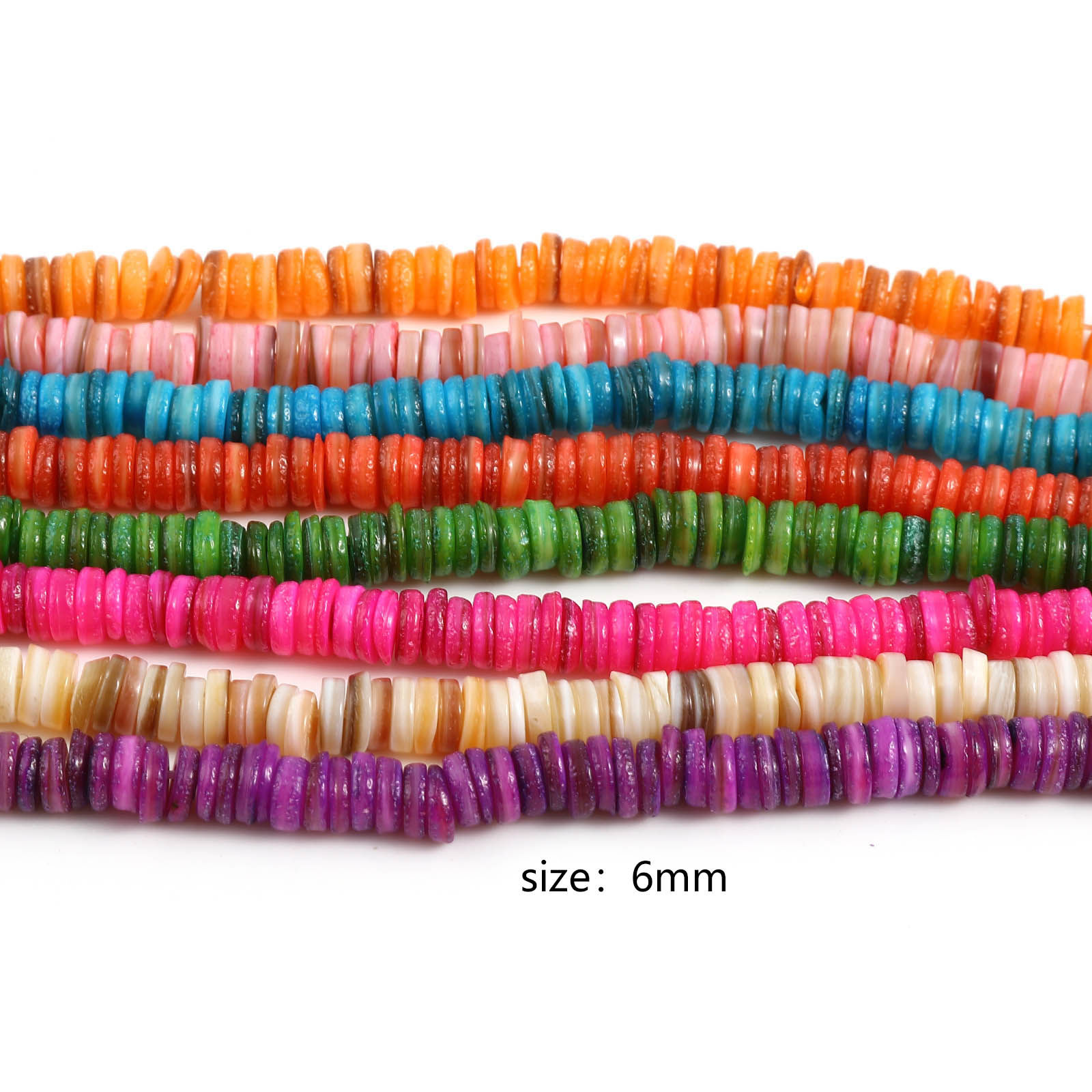 Picture of Natural Shell Loose Beads Round Multicolor Dyed About 6mm Dia, Hole:Approx 1mm, 39cm(15 3/8") - 38.5cm(15 1/8") long, 1 Strand (Approx 195 PCs/Strand)