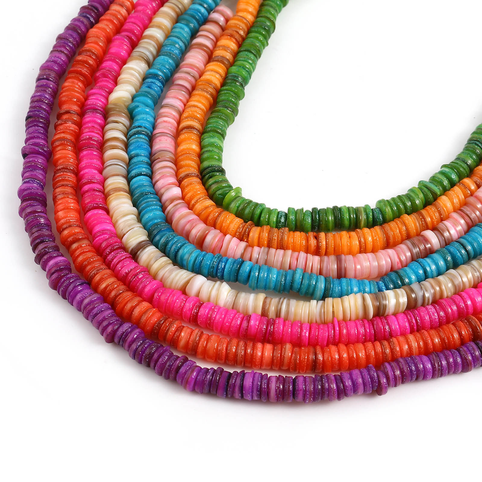 Picture of Natural Shell Loose Beads Round Multicolor Dyed About 6mm Dia, Hole:Approx 1mm, 39cm(15 3/8") - 38.5cm(15 1/8") long, 1 Strand (Approx 195 PCs/Strand)