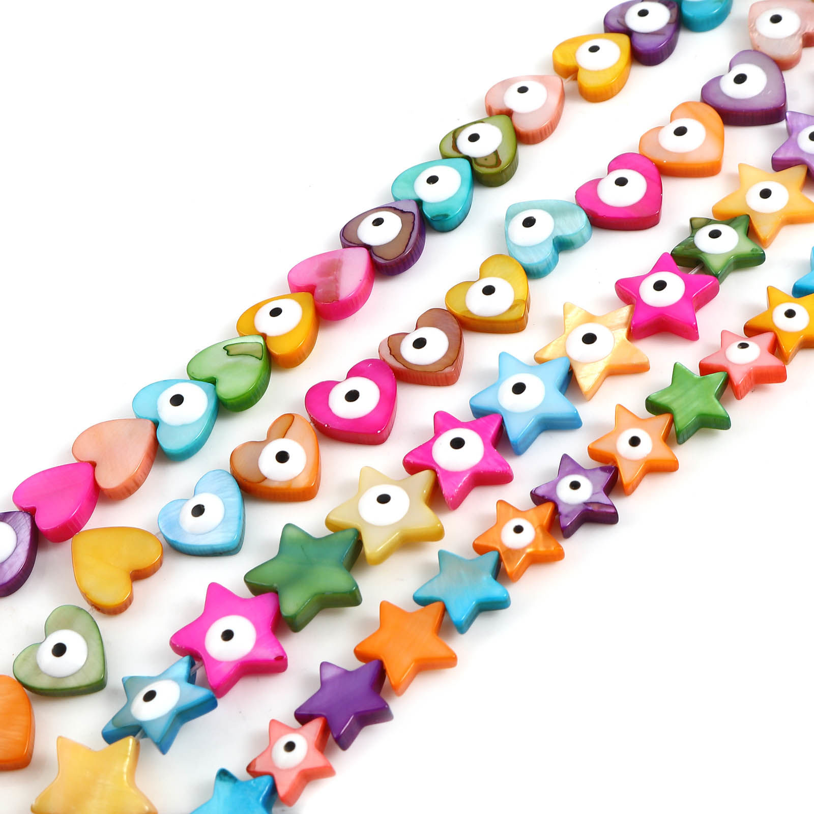 Bild von 1 Strang Natürliche Muschel Perlen zur DIY-Schmuckherstellung Zufällig Böser Blick Evil Eye Muster Emaille