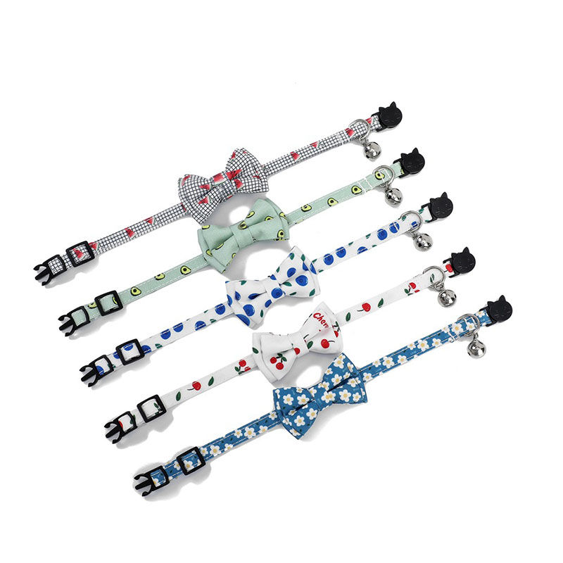 Picture of Polyester Bowknot Adjustable Cat Collar with Bell Safety Buckle Pet Supplies