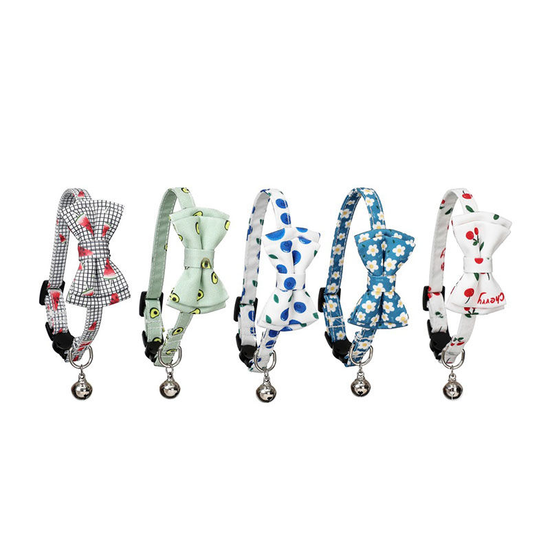 Picture of Polyester Bowknot Adjustable Cat Collar with Bell Safety Buckle Pet Supplies