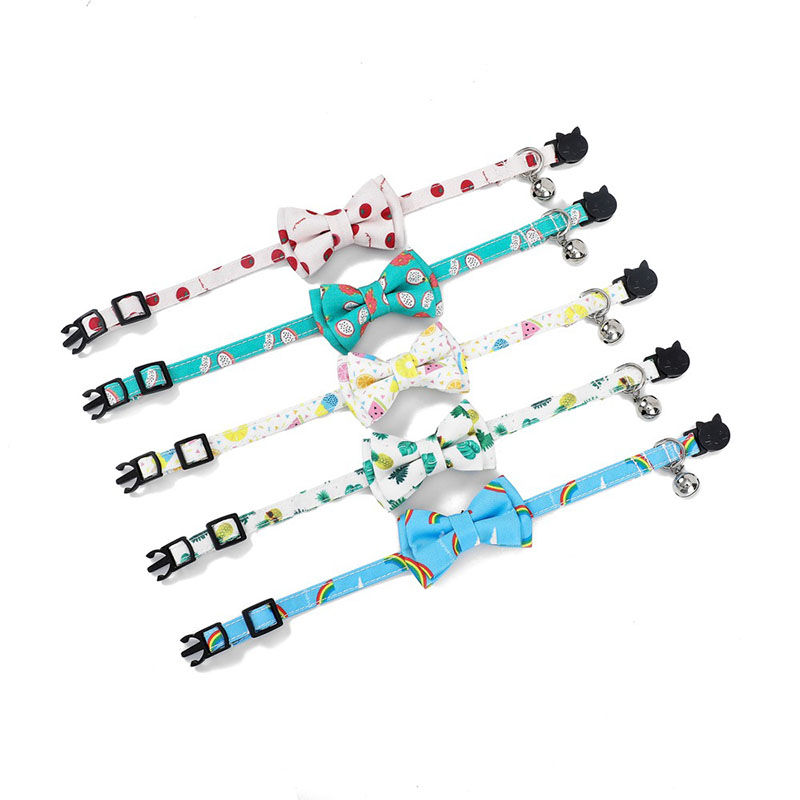 Picture of Polyester Bowknot Adjustable Cat Collar with Bell Safety Buckle Pet Supplies