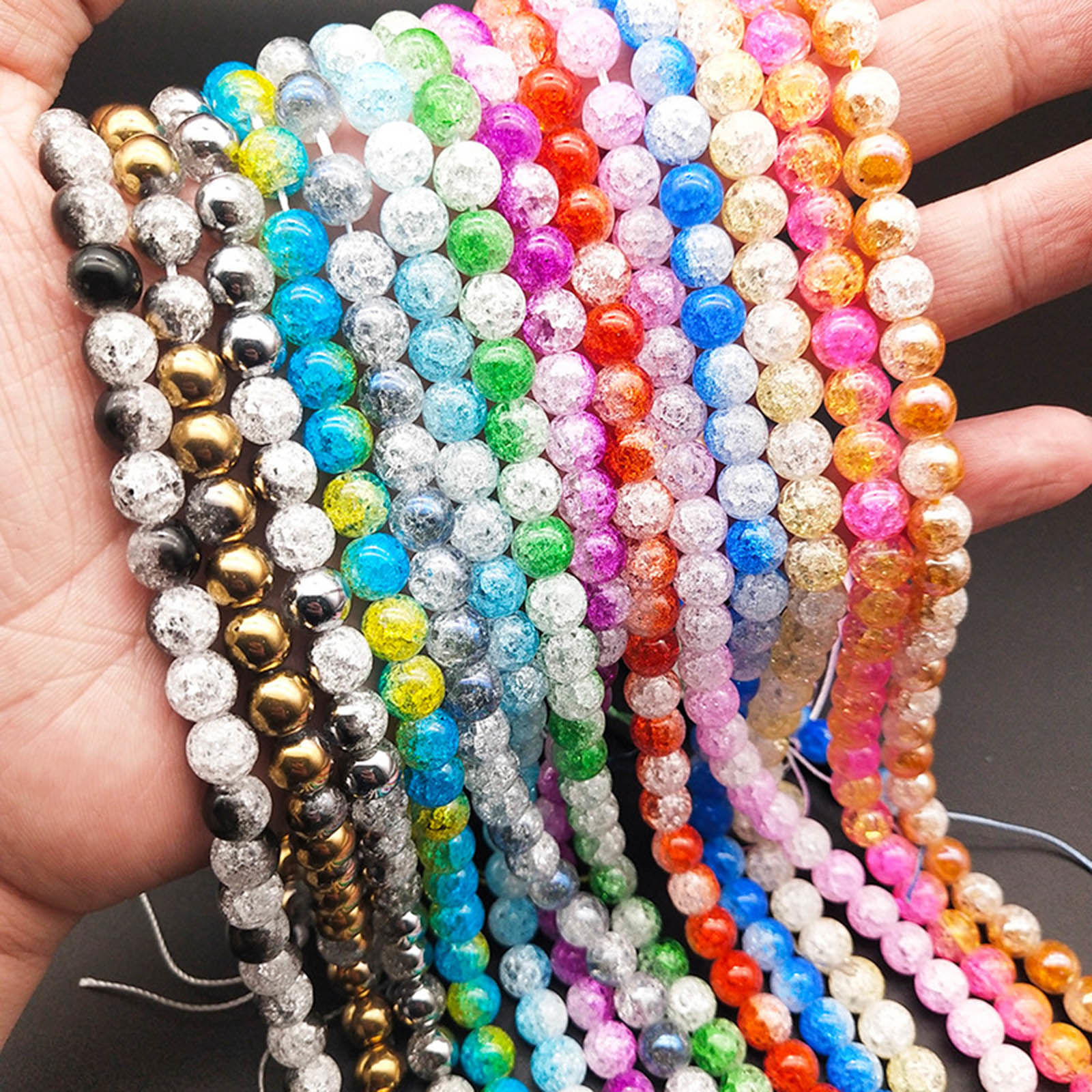Picture of Glass Beads Round Multicolor Crack Plating 1 Strand